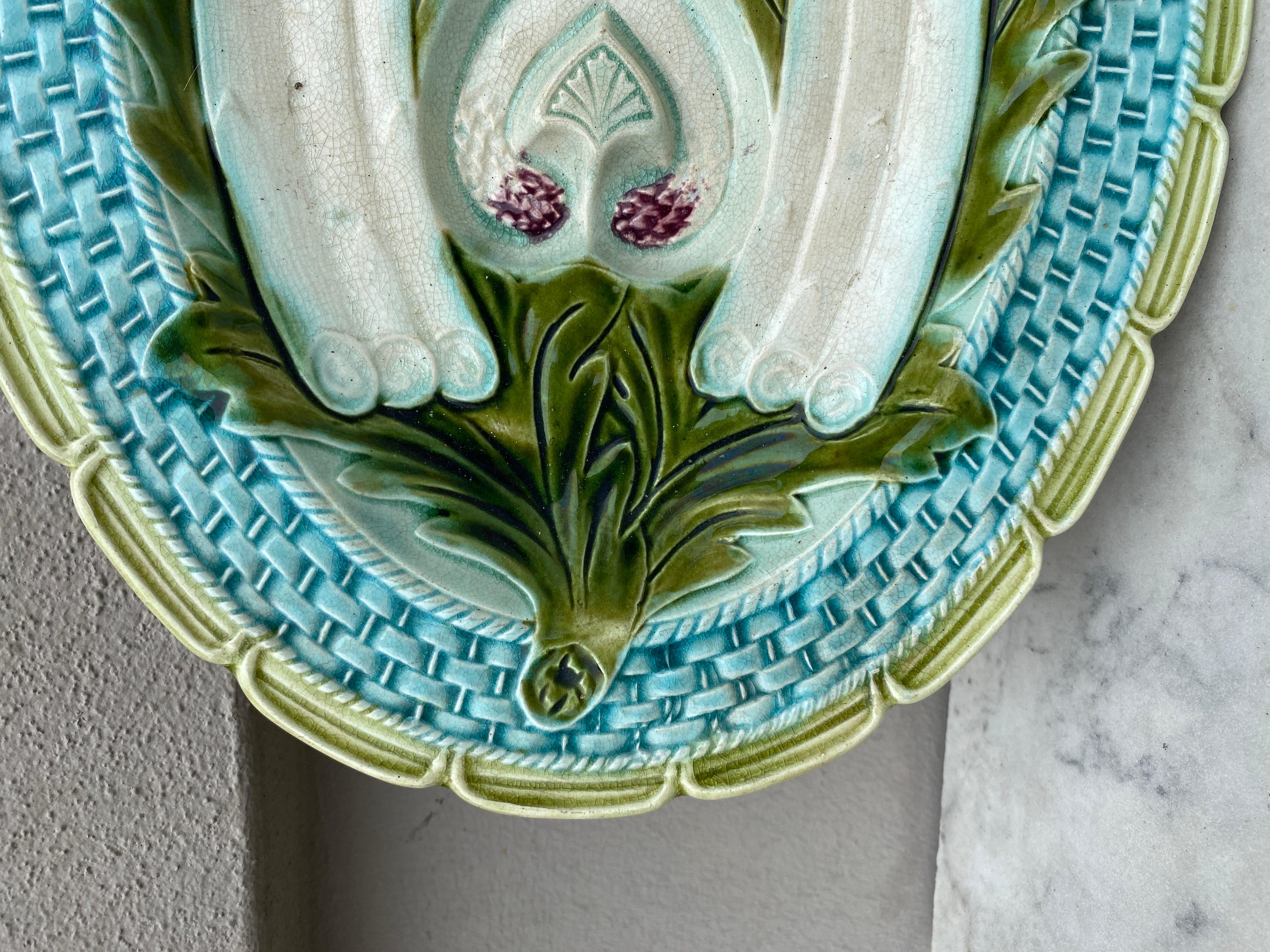 French Majolica Asparagus Platter Orchies, circa 1900 4