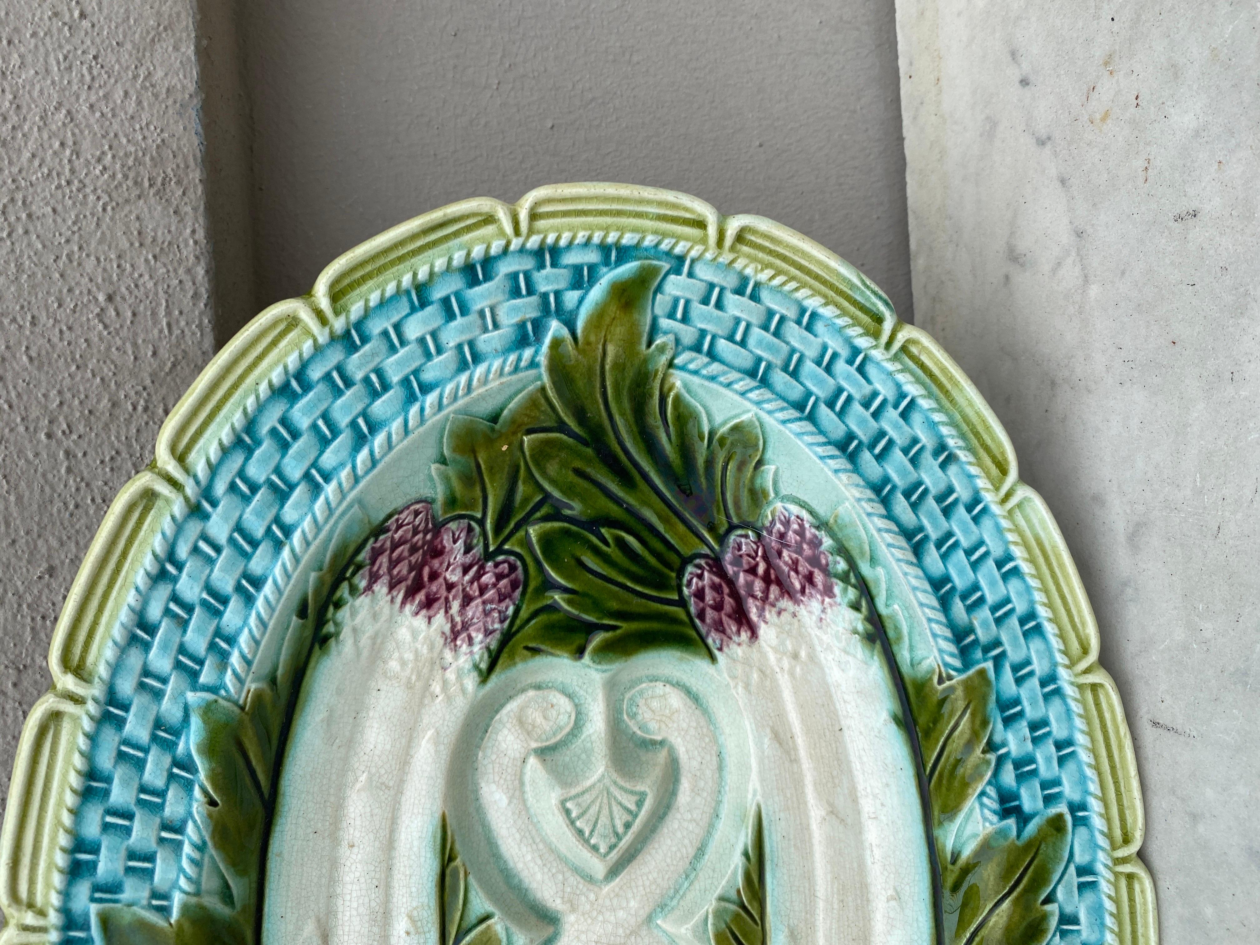 French Majolica Asparagus Platter Orchies, circa 1900 5