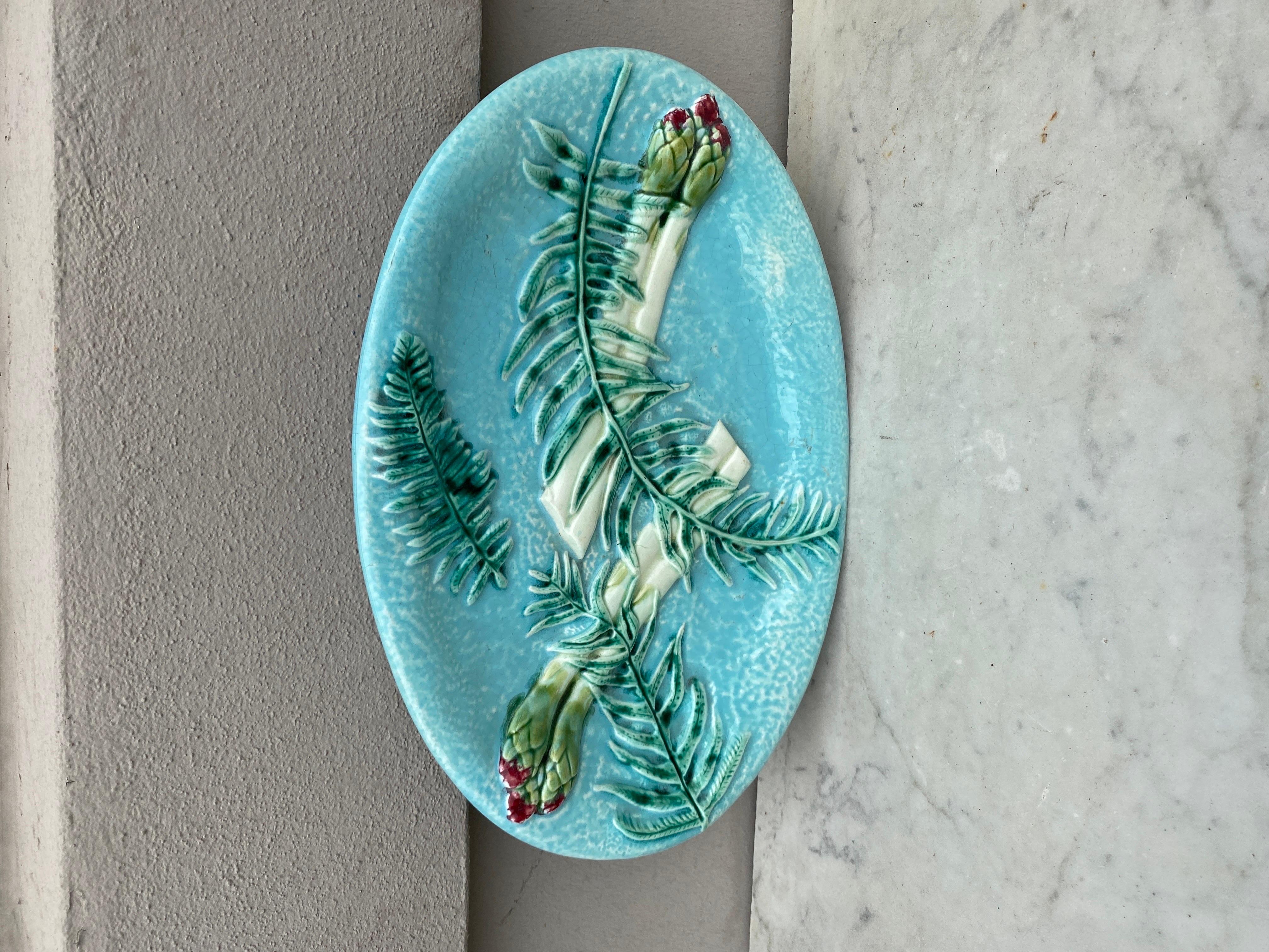 Rare Majolica Asparagus Platter with Fern Clairefontaine, circa 1880 For Sale 12