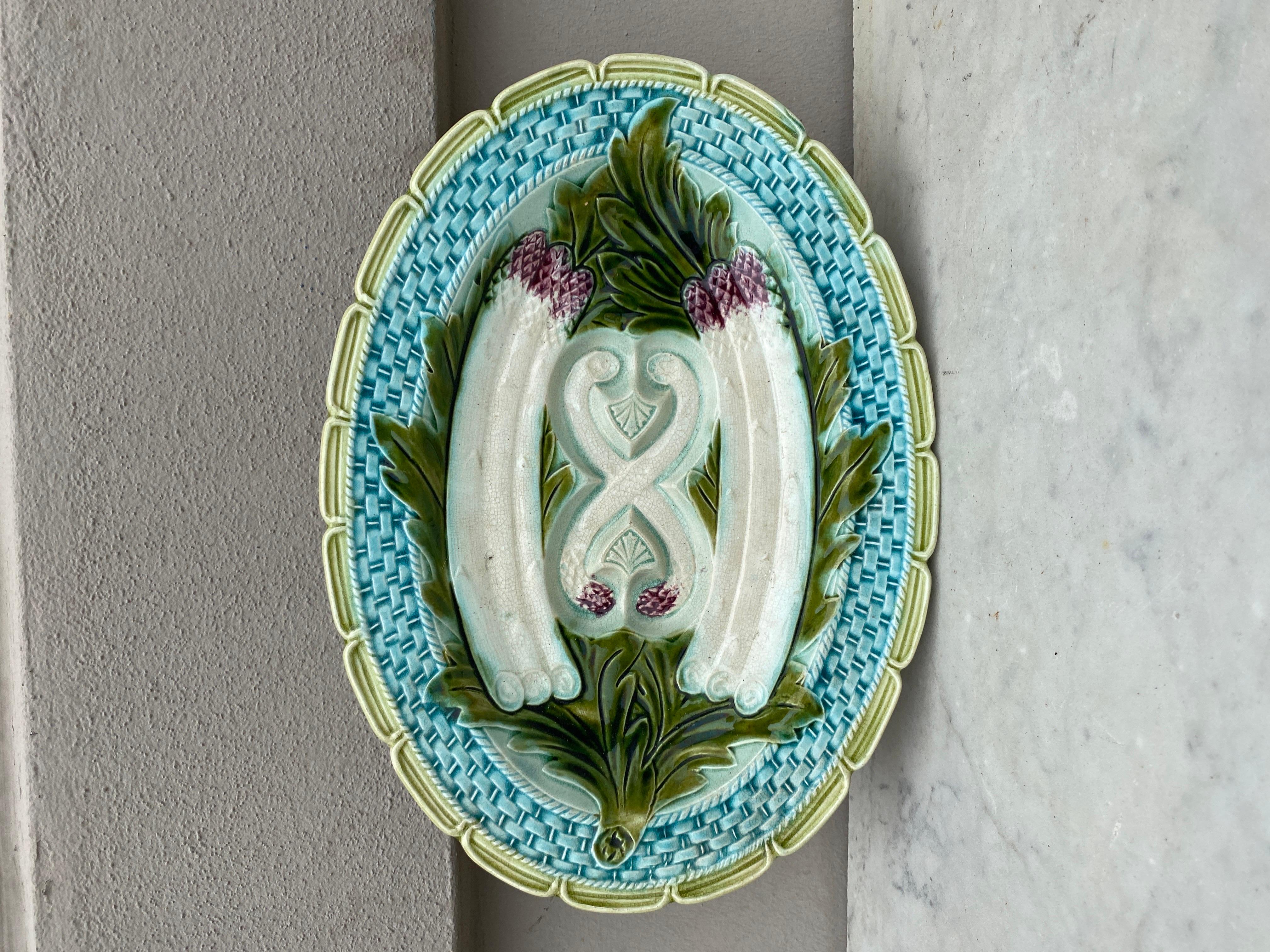 Rare Majolica Asparagus Platter with Fern Clairefontaine, circa 1880 For Sale 11
