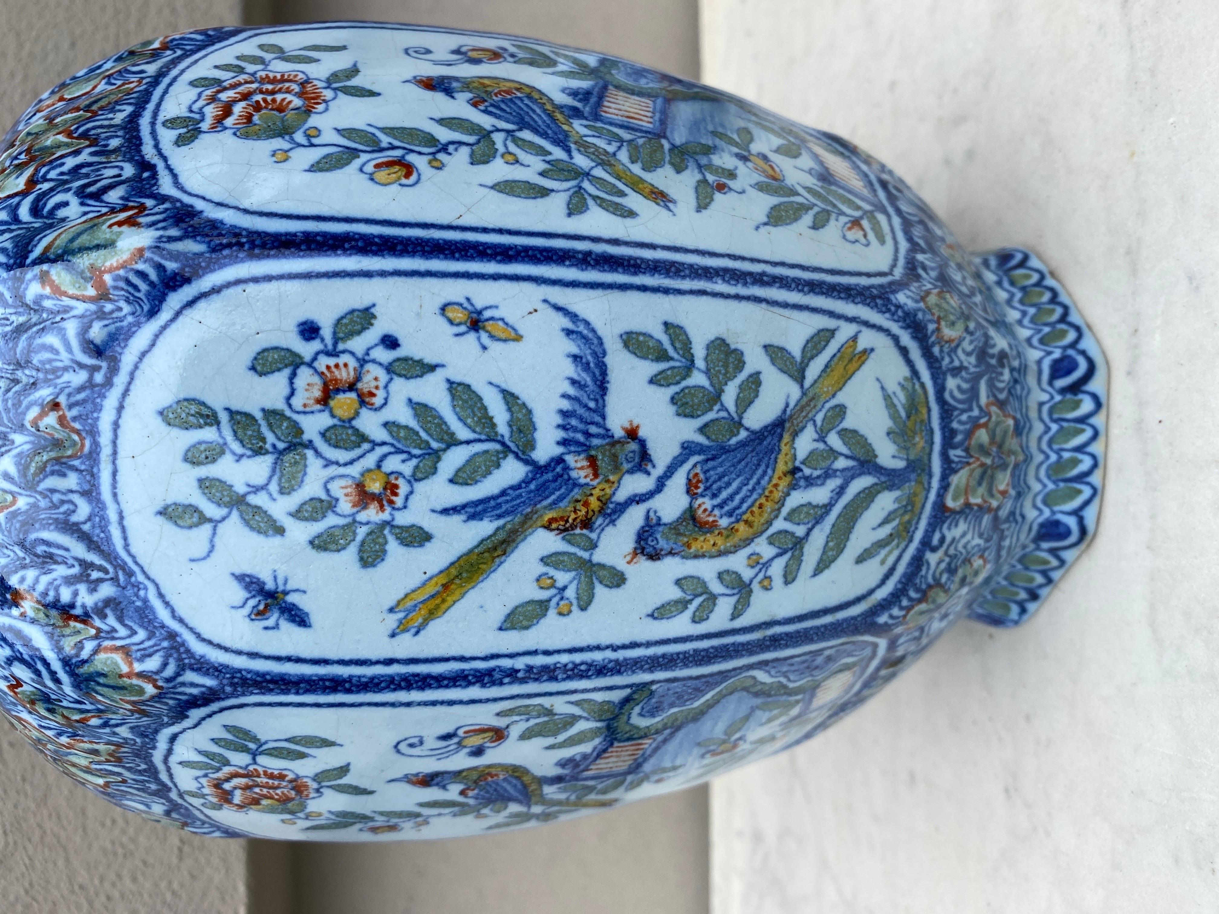 Late 19th Century Large Blue and White French Faience Ginger Jar with Birds Desvres, circa 1880 For Sale