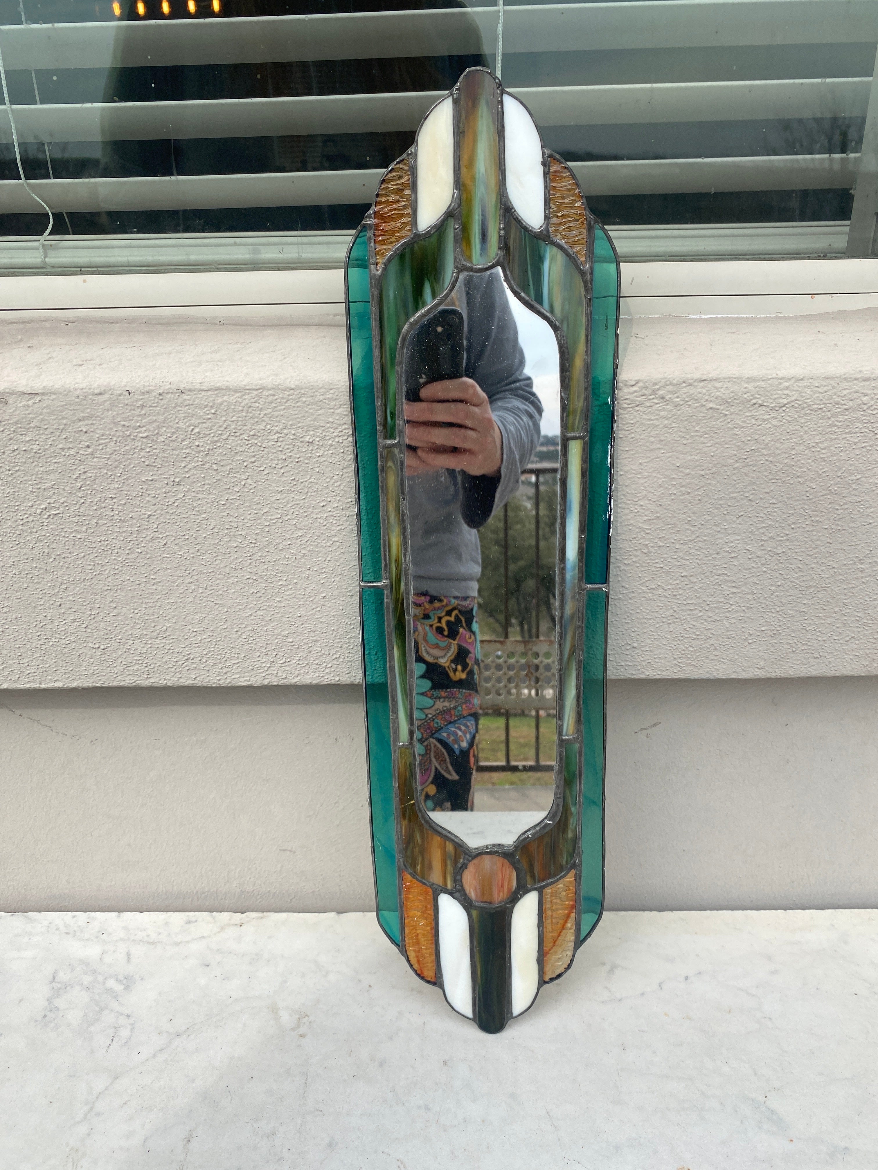 French stained glass Mirror Circa 1950 For Sale