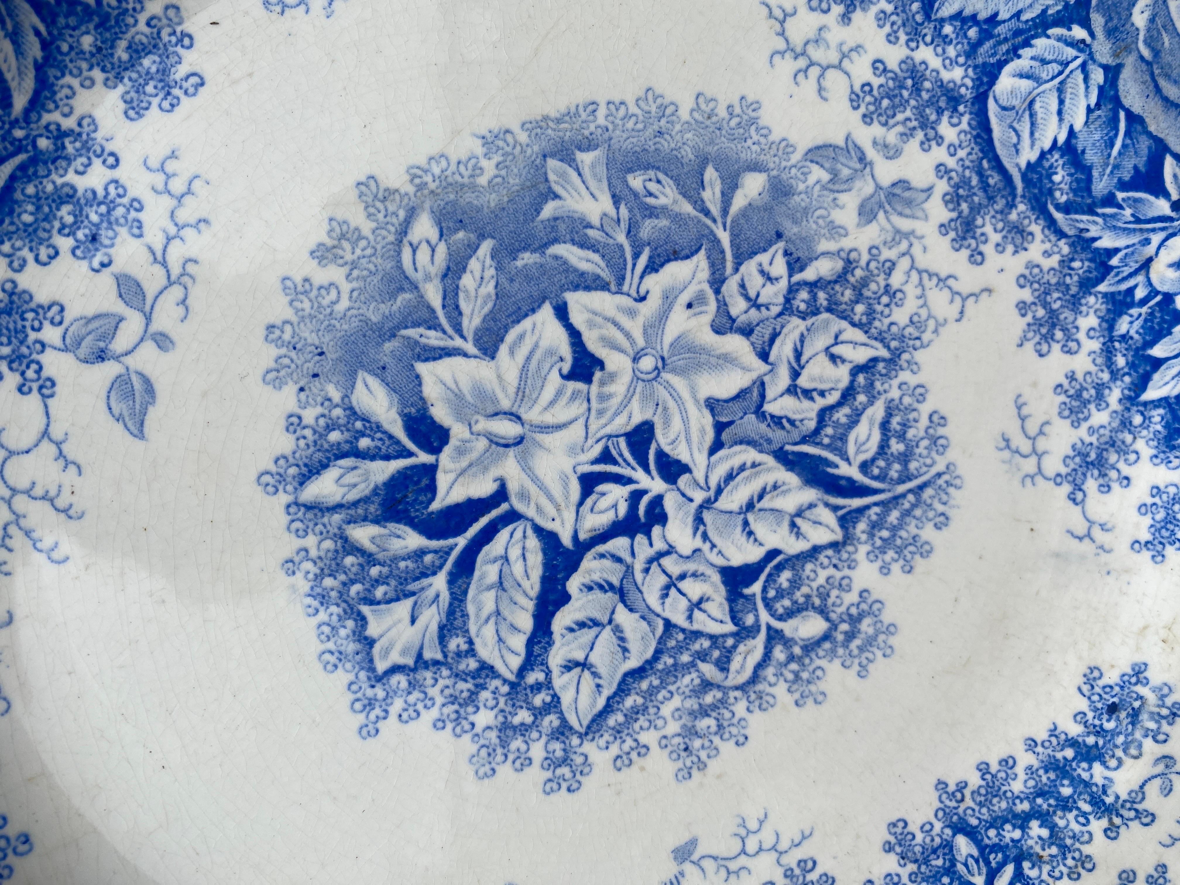 19th Century Large Blue & White Platter Jardiniere Sarreguemines For Sale 2