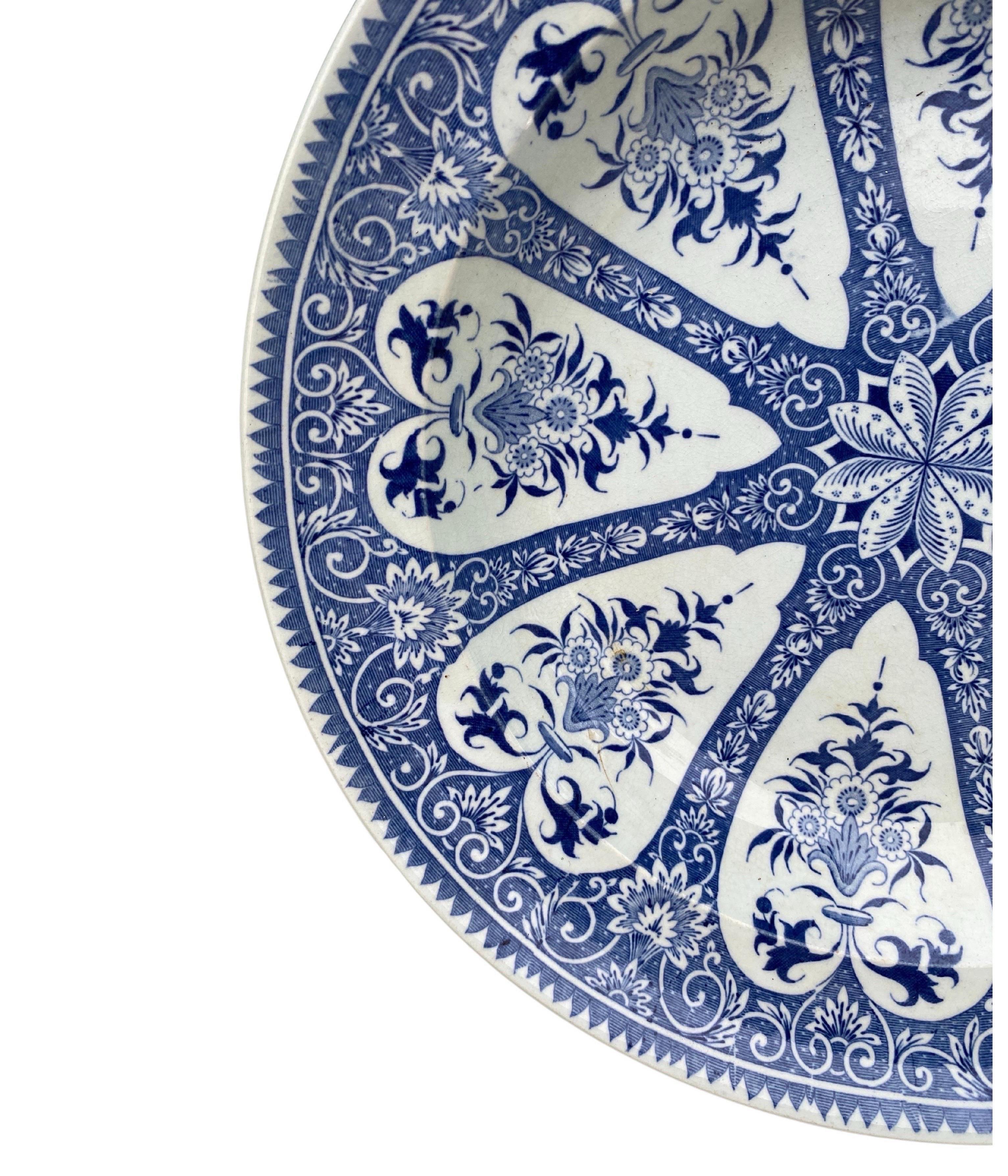 19th Century French Blue & White Faience Soup Plate Sarreguemines In Good Condition For Sale In Austin, TX
