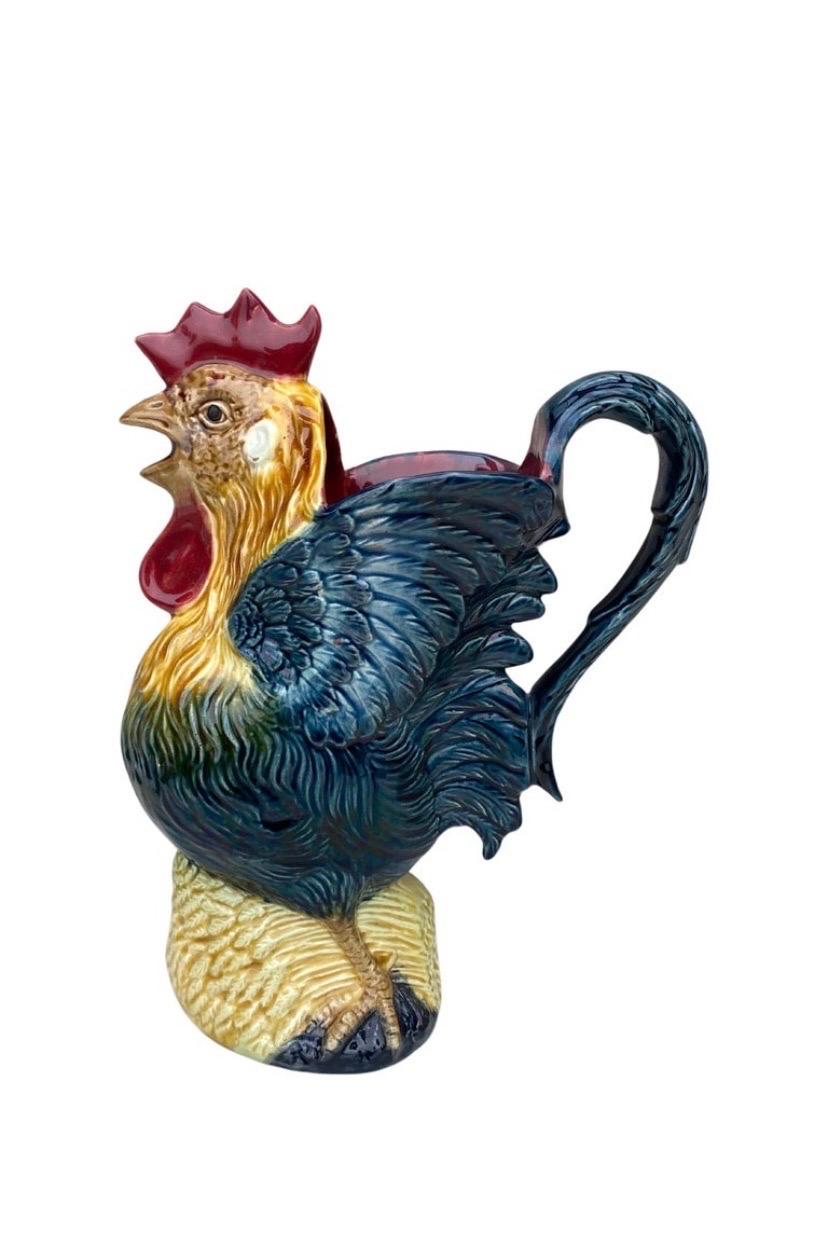 19th Century Green Majolica Rooster Plate Choisy Le Roi For Sale 2