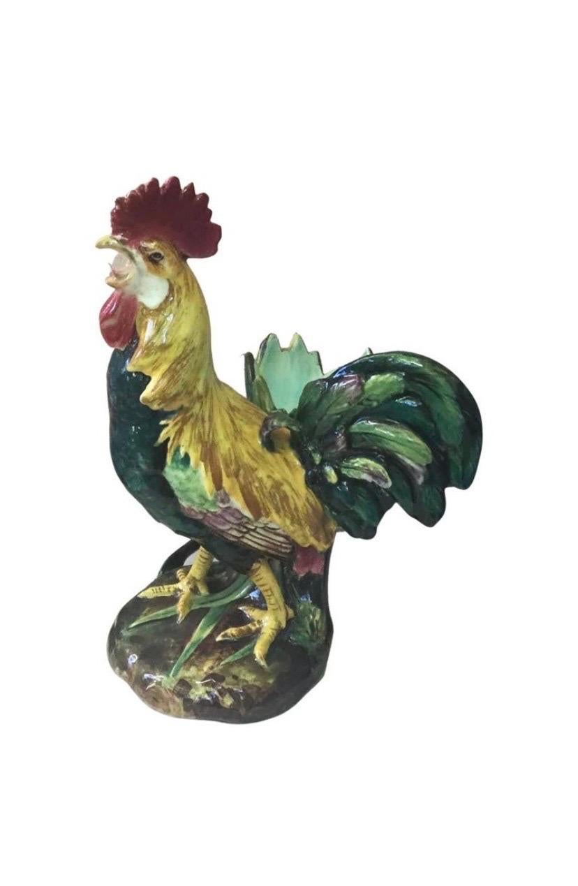 19th Century Green Majolica Rooster Plate Choisy Le Roi For Sale 3