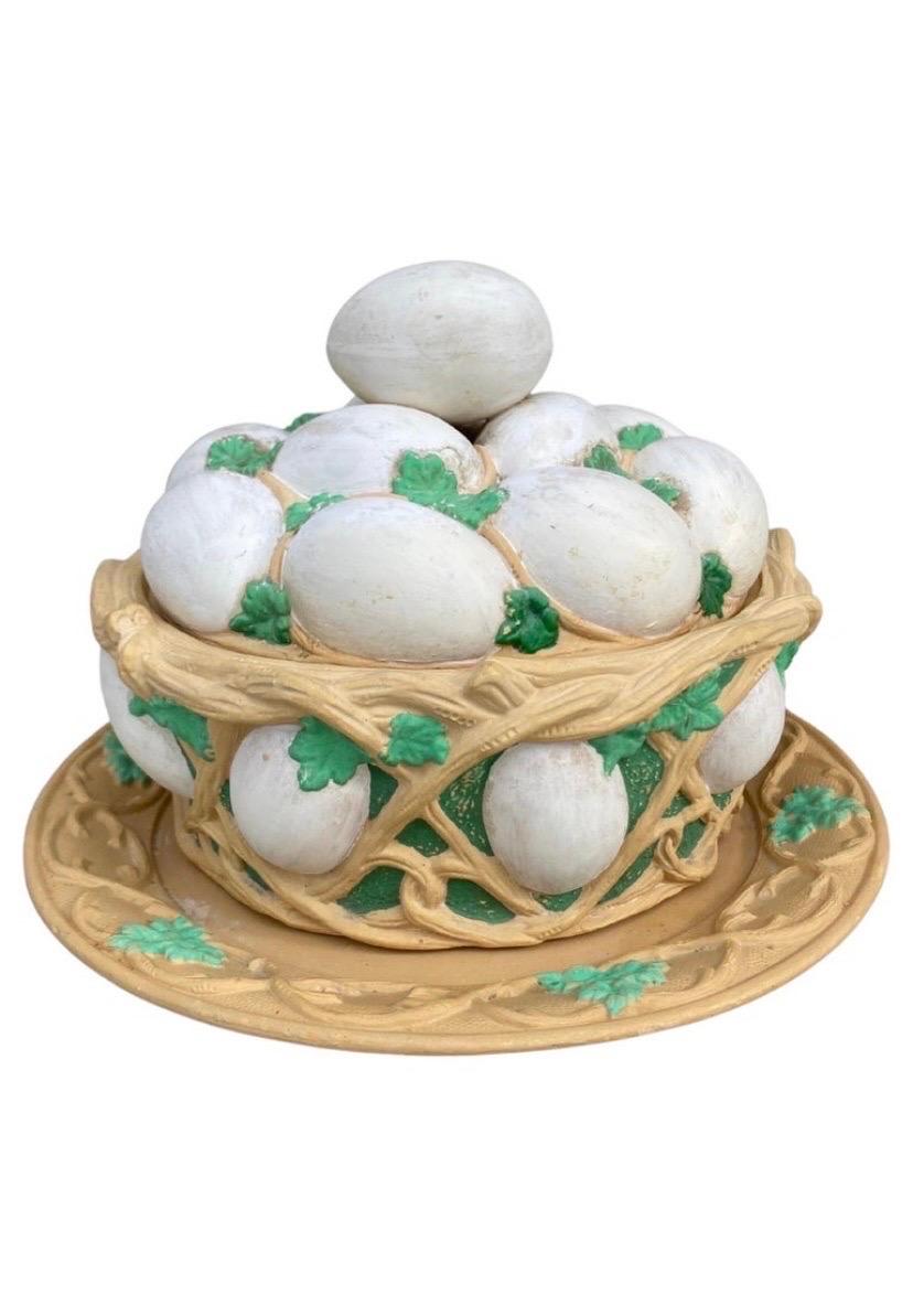 Austrian Majolica Chicks & Eggs Basket Circa 1900 For Sale 2