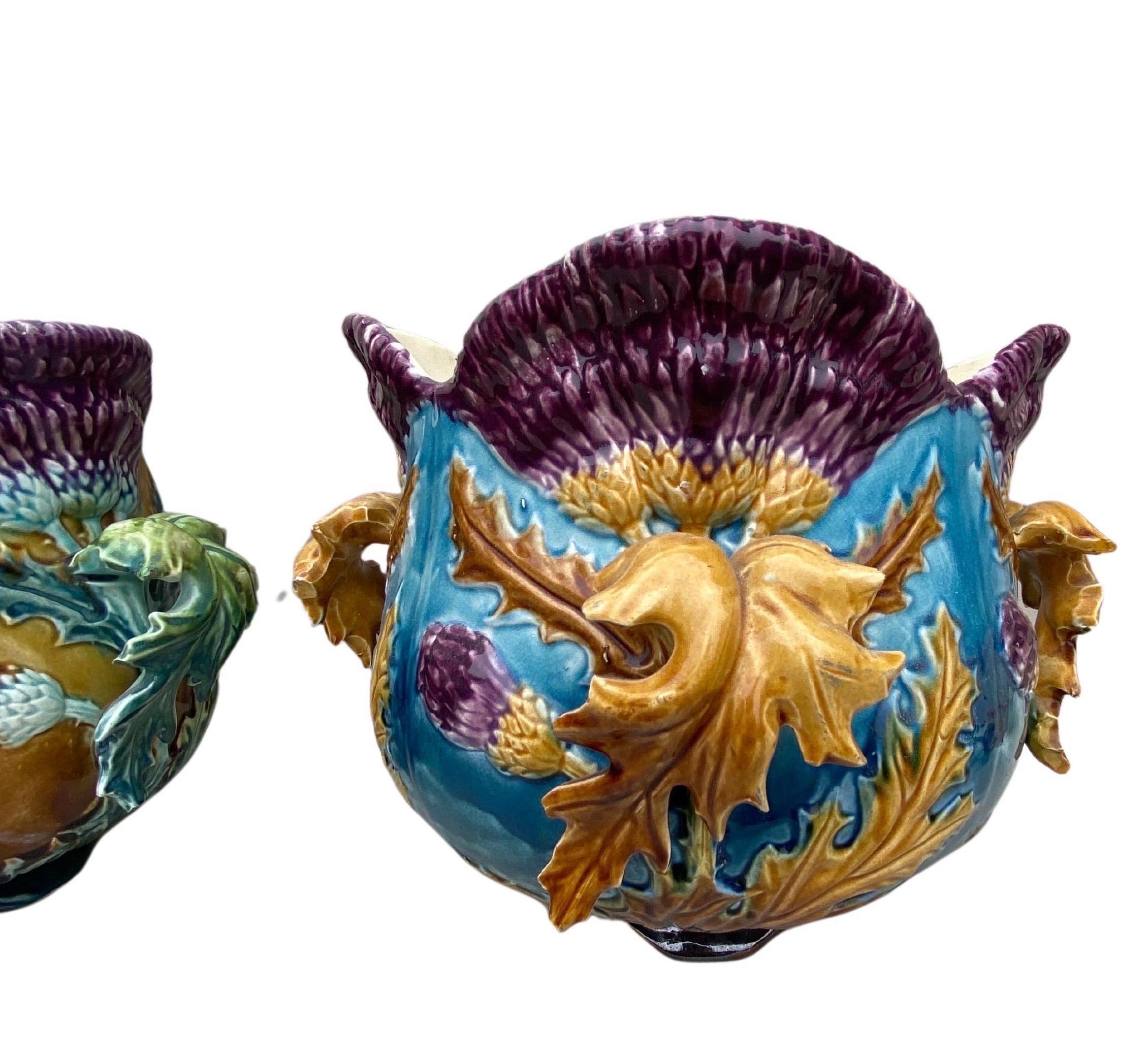 Large Majolica Thistle Jardinière Onnaing, circa 1880 In Good Condition For Sale In Austin, TX