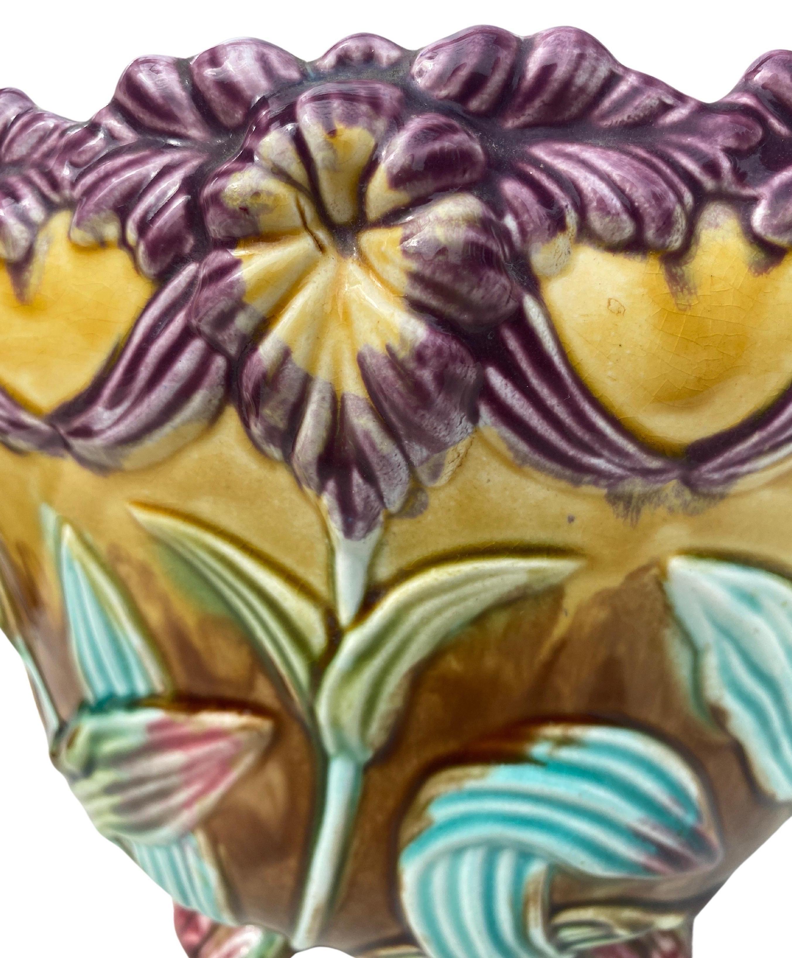 Late 19th Century French Majolica Orchid Jardinière Onnaing, circa 1880 For Sale
