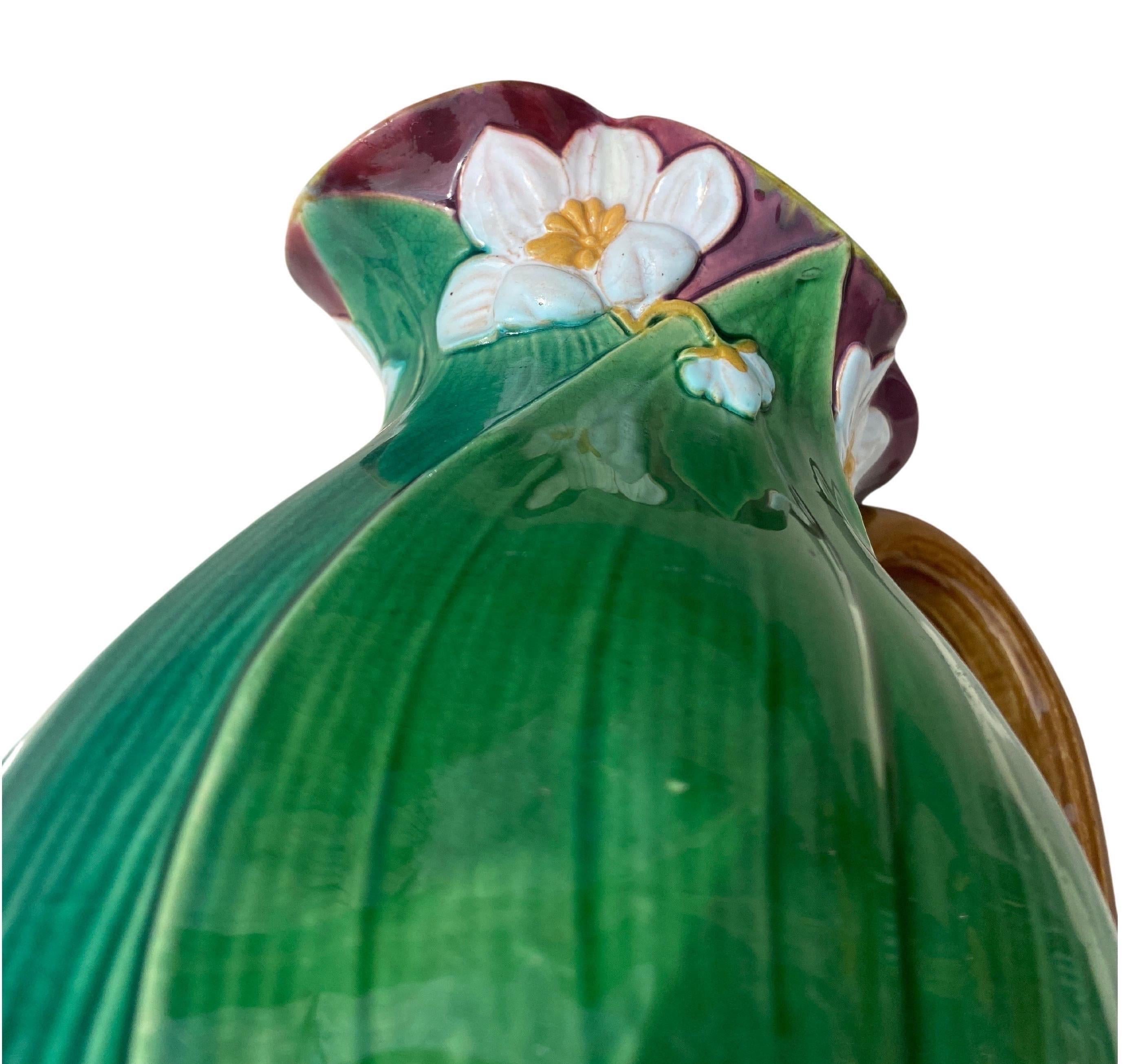 English 19th Century Victorian Majolica Minton Lily Pitcher For Sale