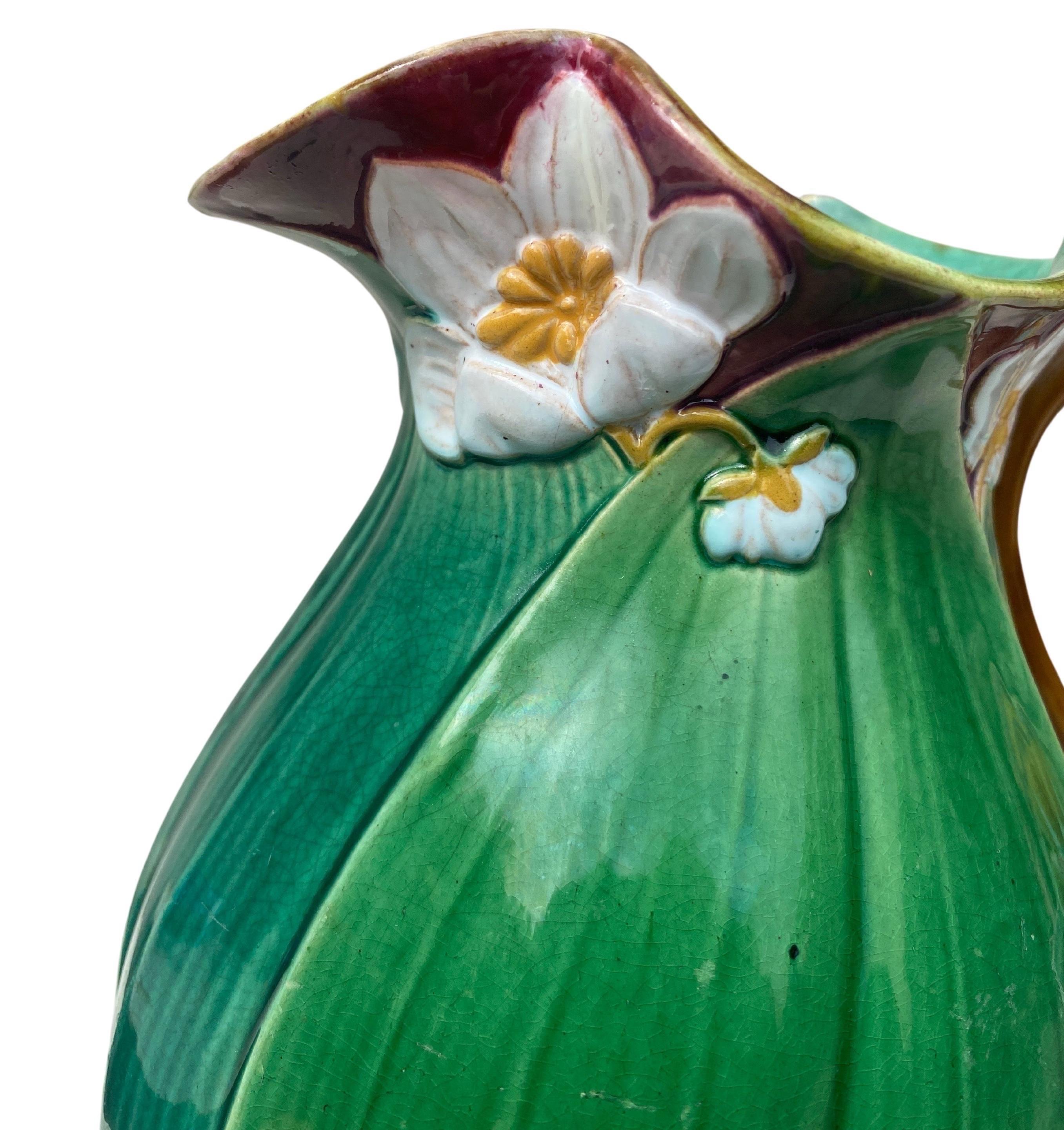 19th Century Victorian Majolica Minton Lily Pitcher In Good Condition For Sale In Austin, TX