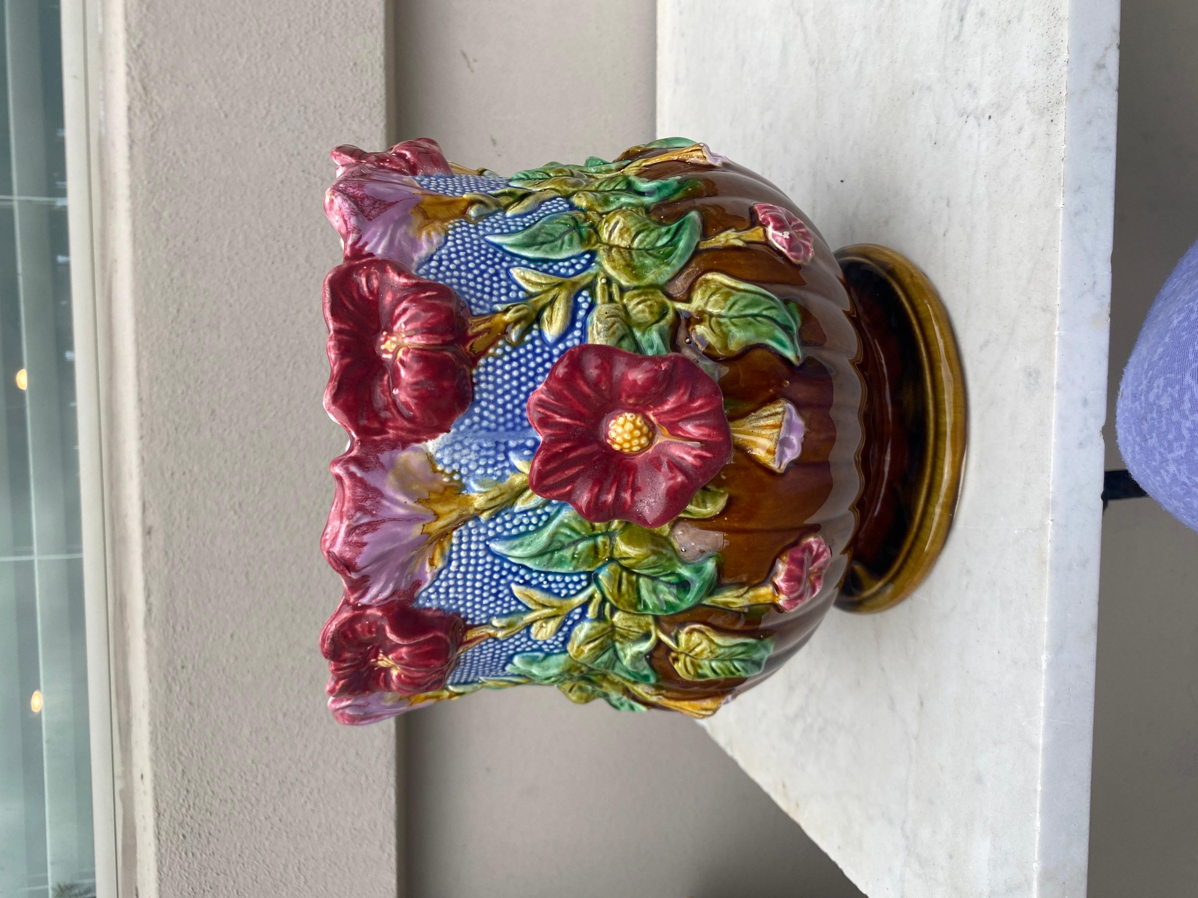 French Majolica Flowers Cache pot Orchies circa 1890 5