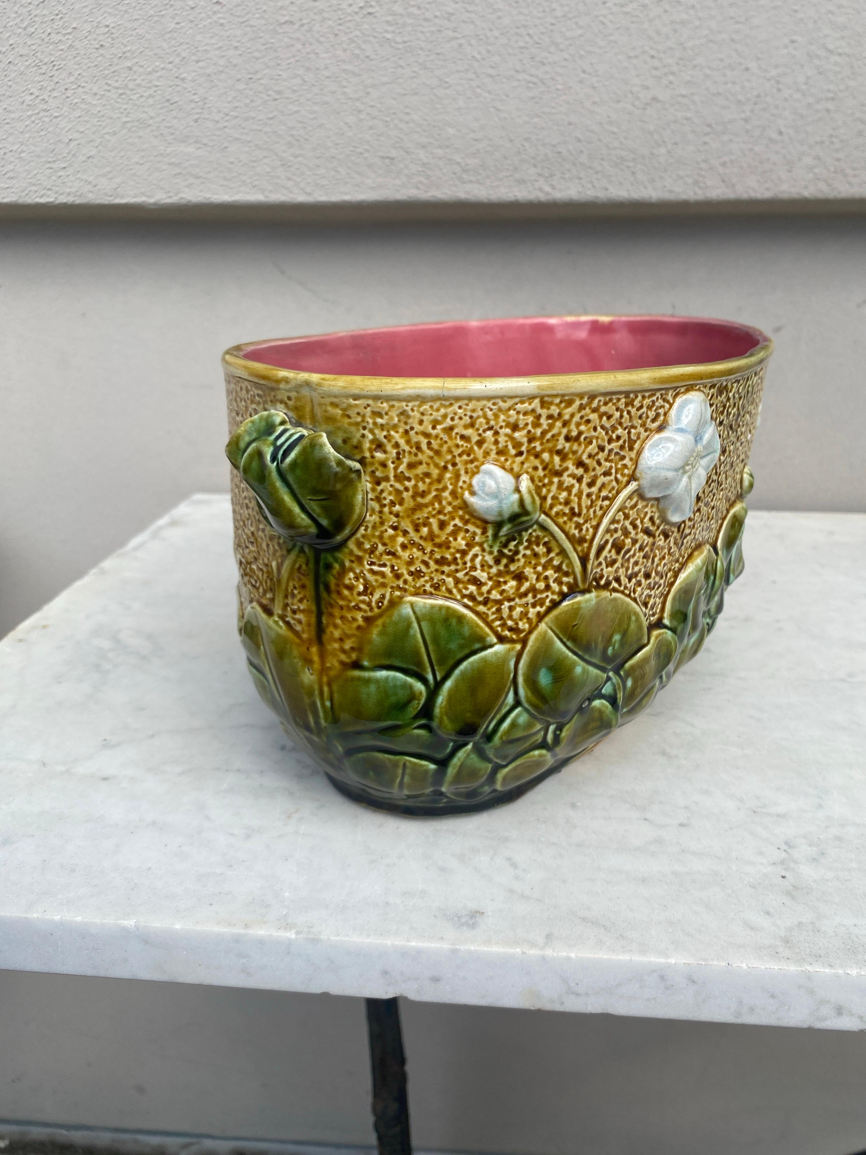 Country French Majolica White Flowers Jardinière, circa 1880 For Sale
