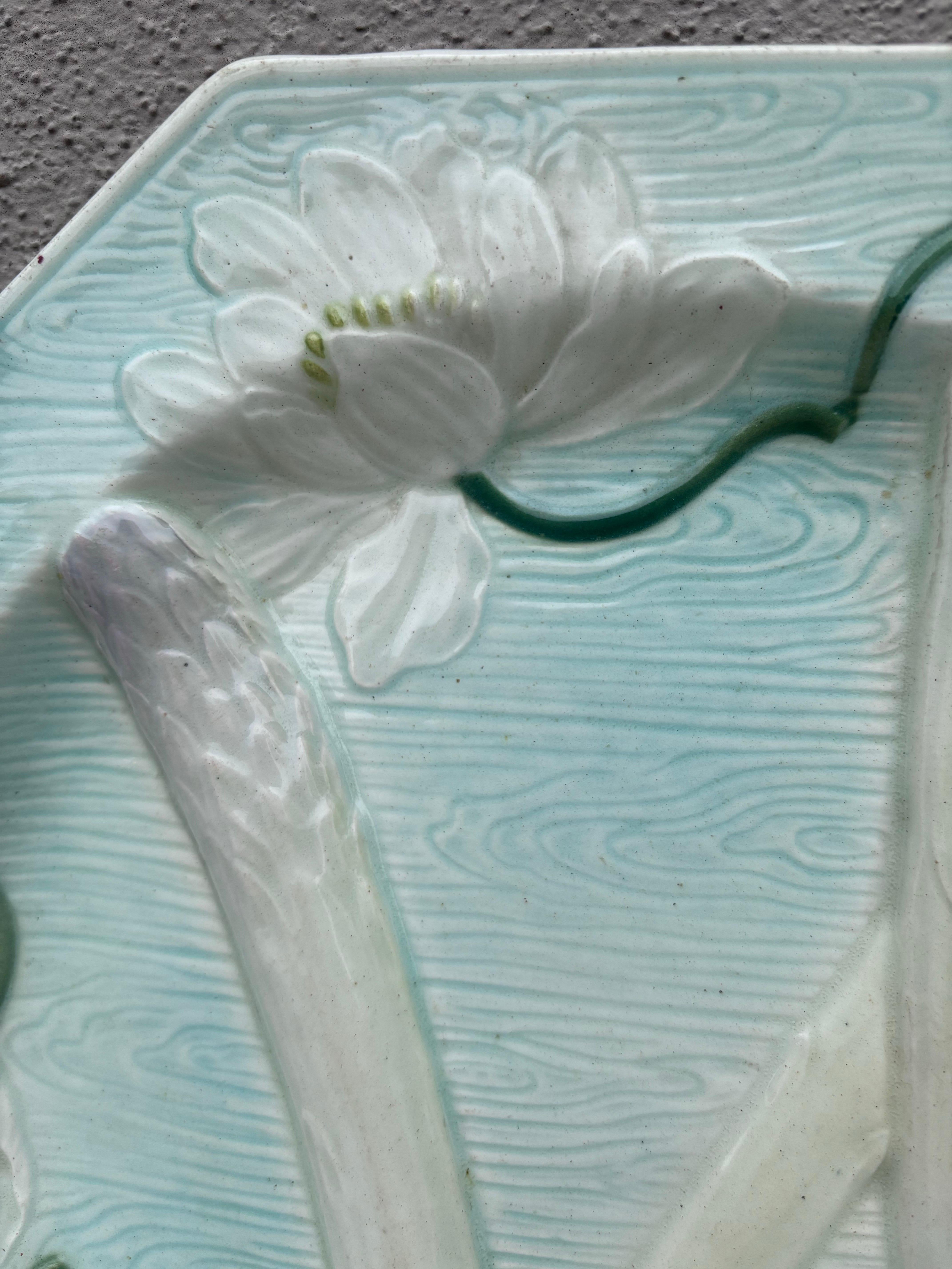 Art Nouveau Majolica Octogonal Water Lily Asparagus Plate Saint Clement