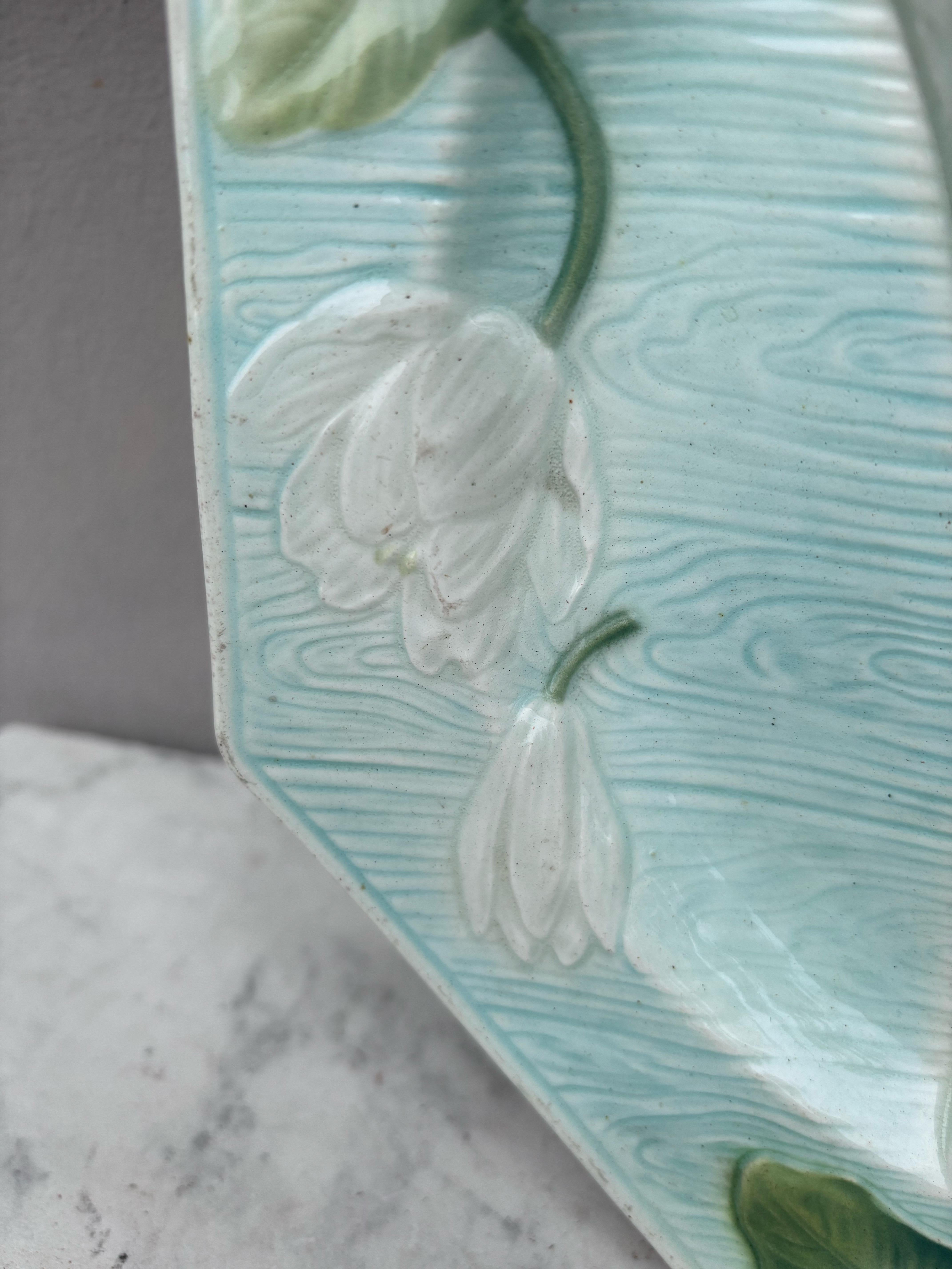 French Majolica Octogonal Water Lily Asparagus Plate Saint Clement
