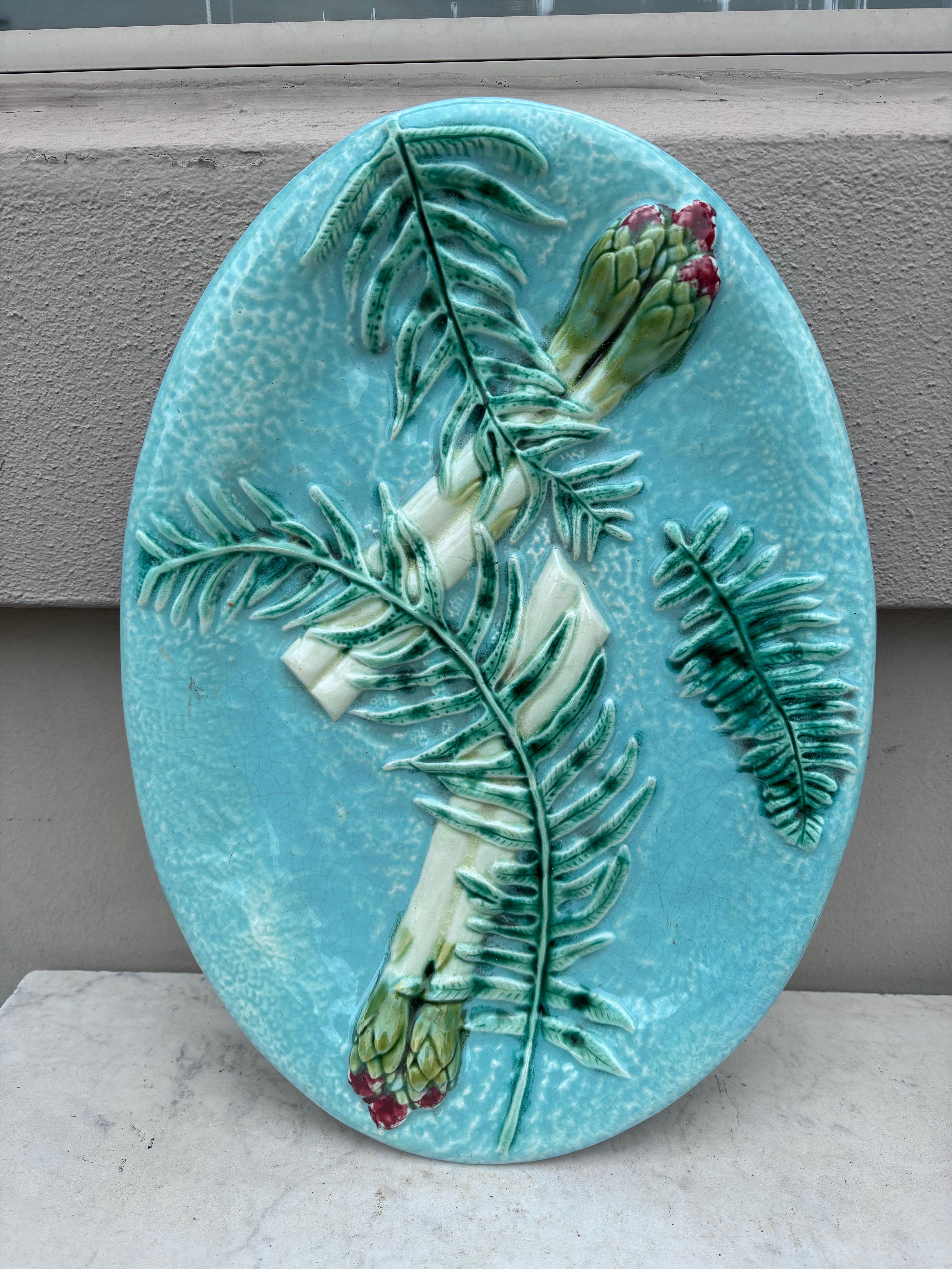 Seltene Majolika-Spargelteller mit Fern Clairefontaine, um 1880 im Zustand „Gut“ im Angebot in Austin, TX