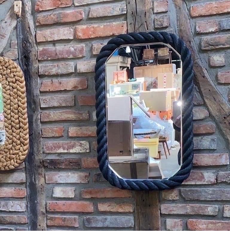 Mid-20th Century Rectangular Black Rope Mirror Adrien Audoux & Frida Minet, circa 1960 For Sale