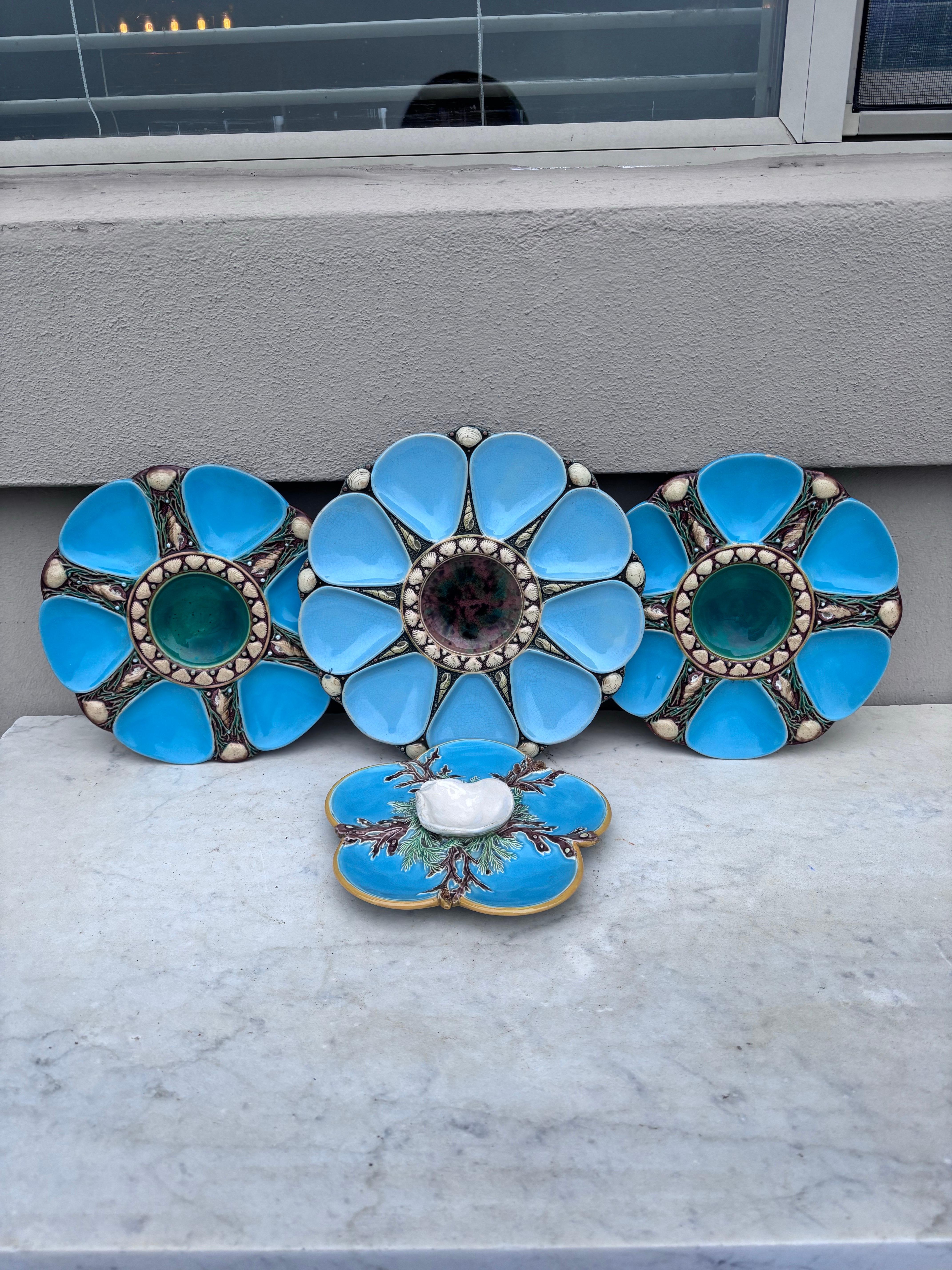 19th Century Majolica Aqua Oyster Plate Minton 1