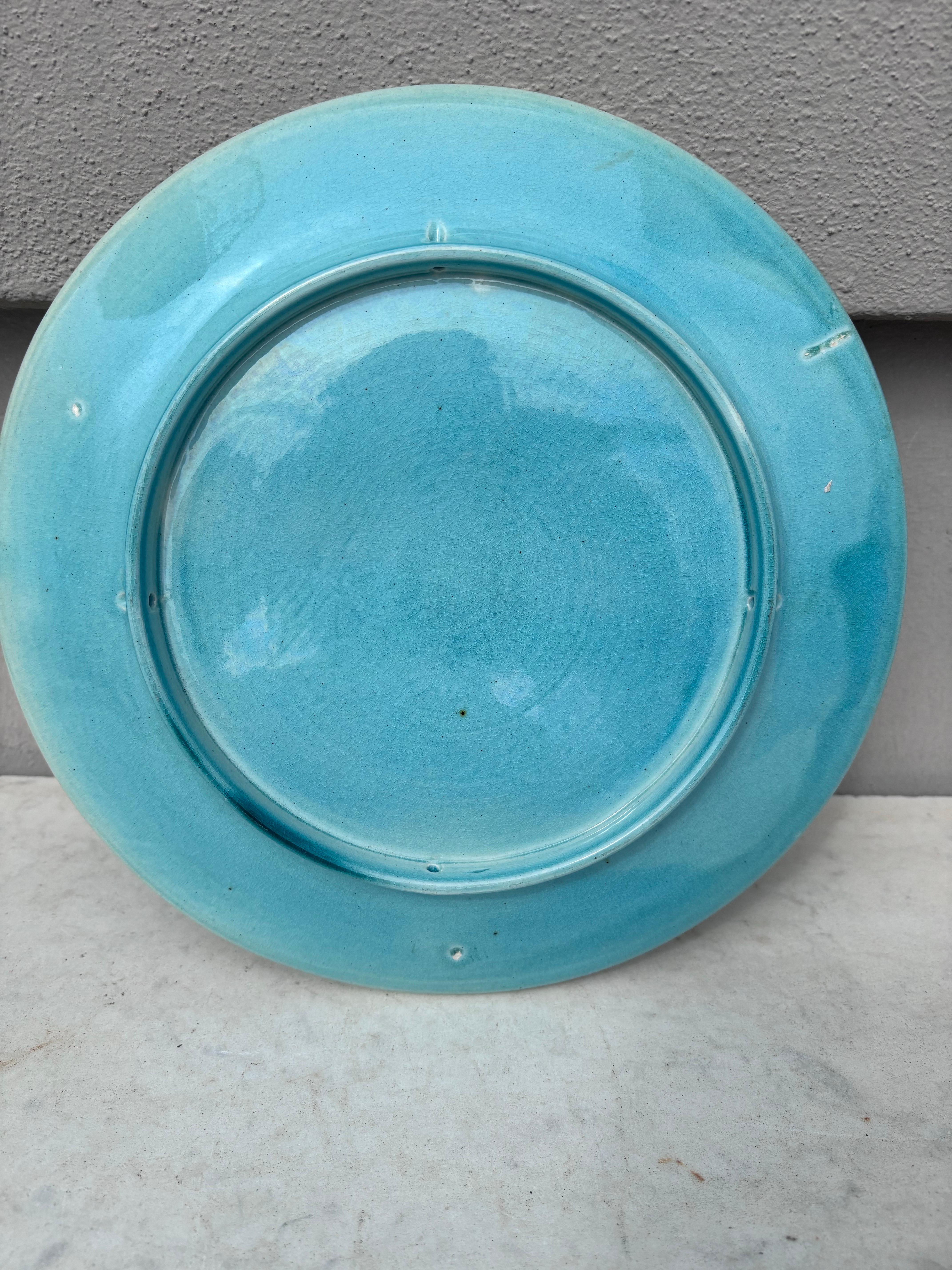 Francese Grande piatto da parete francese in maiolica Bulldog, circa 1890 in vendita