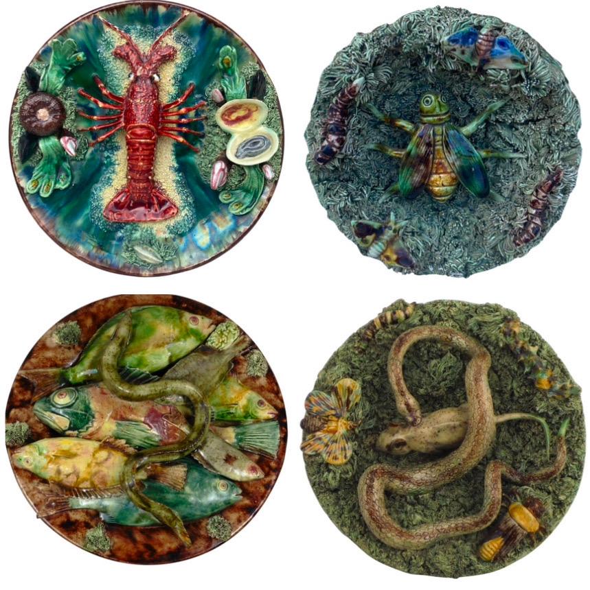 Plato lagarto de pared de palissy de mayólica portuguesa del siglo XIX Fines del siglo XIX en venta