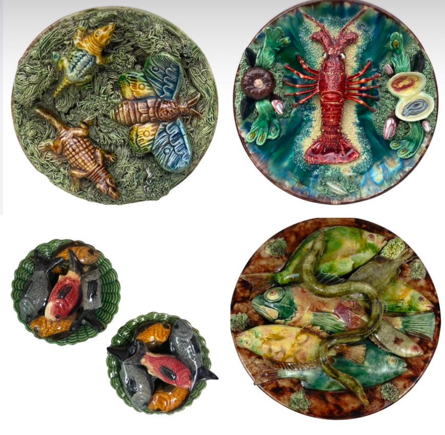 Plato lagarto de pared de palissy de mayólica portuguesa del siglo XIX Cerámico en venta