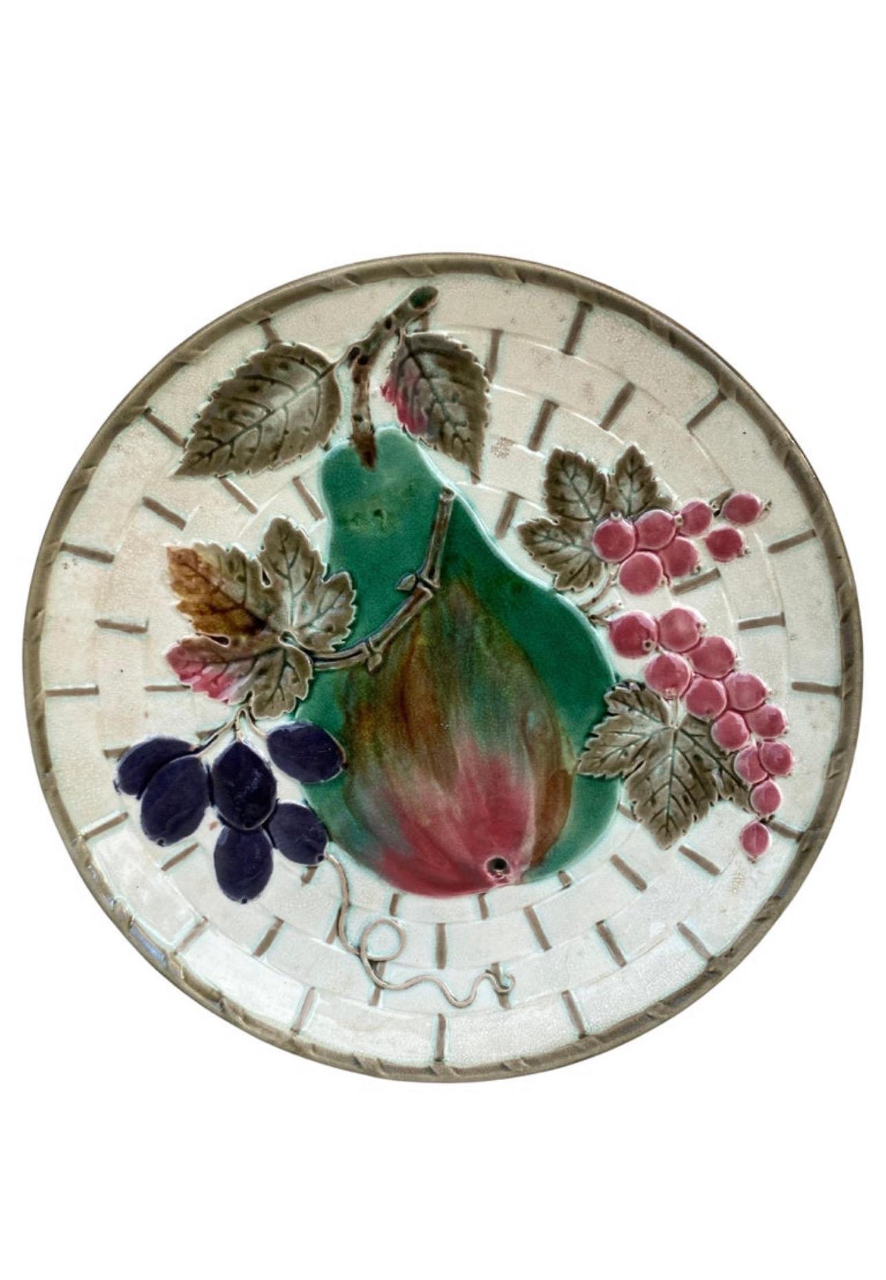 Ceramic Majolica Pears Plate Keller & Guerin Saint Clement For Sale