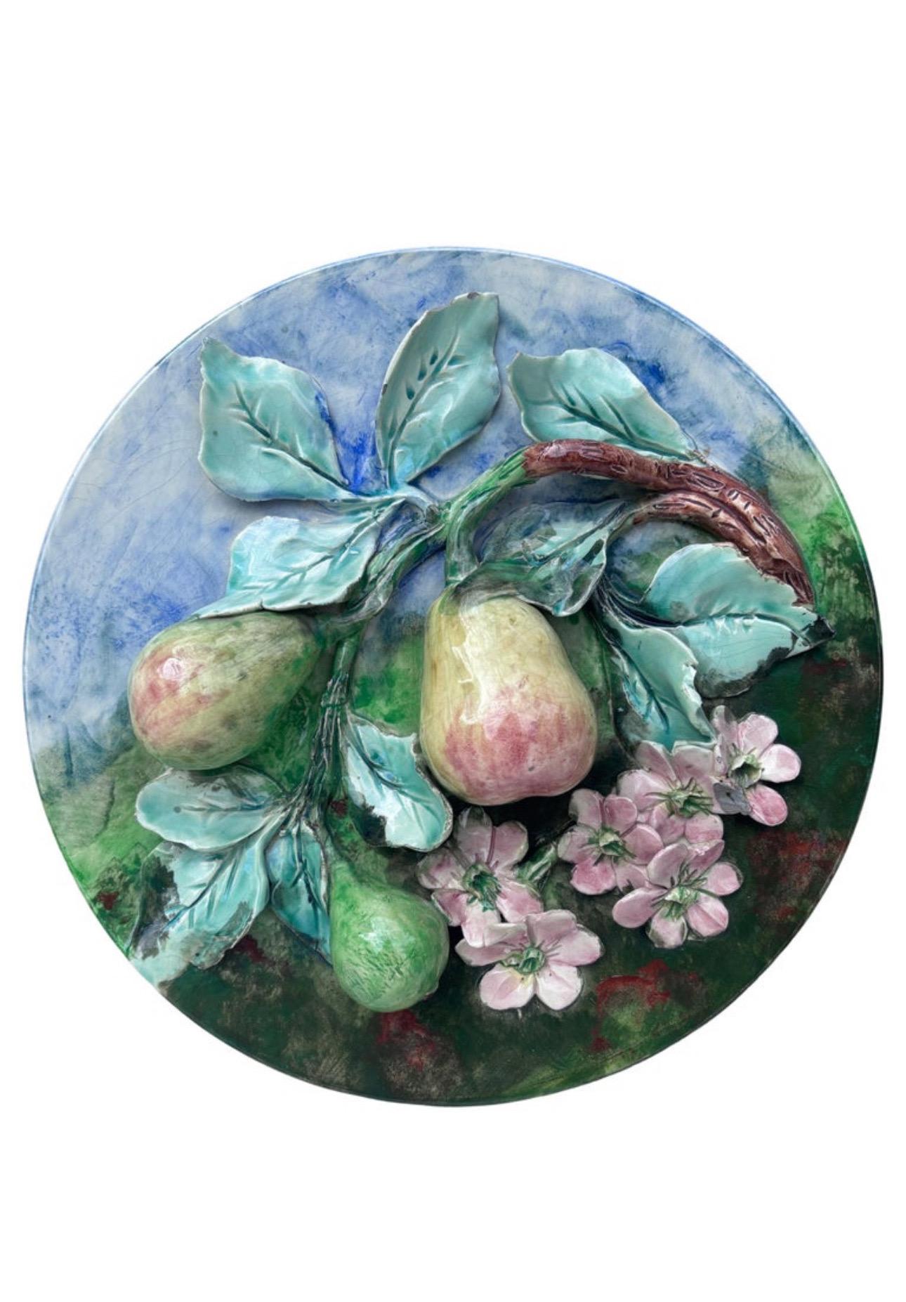 Majolica Pears Plate Keller & Guerin Saint Clement For Sale 3