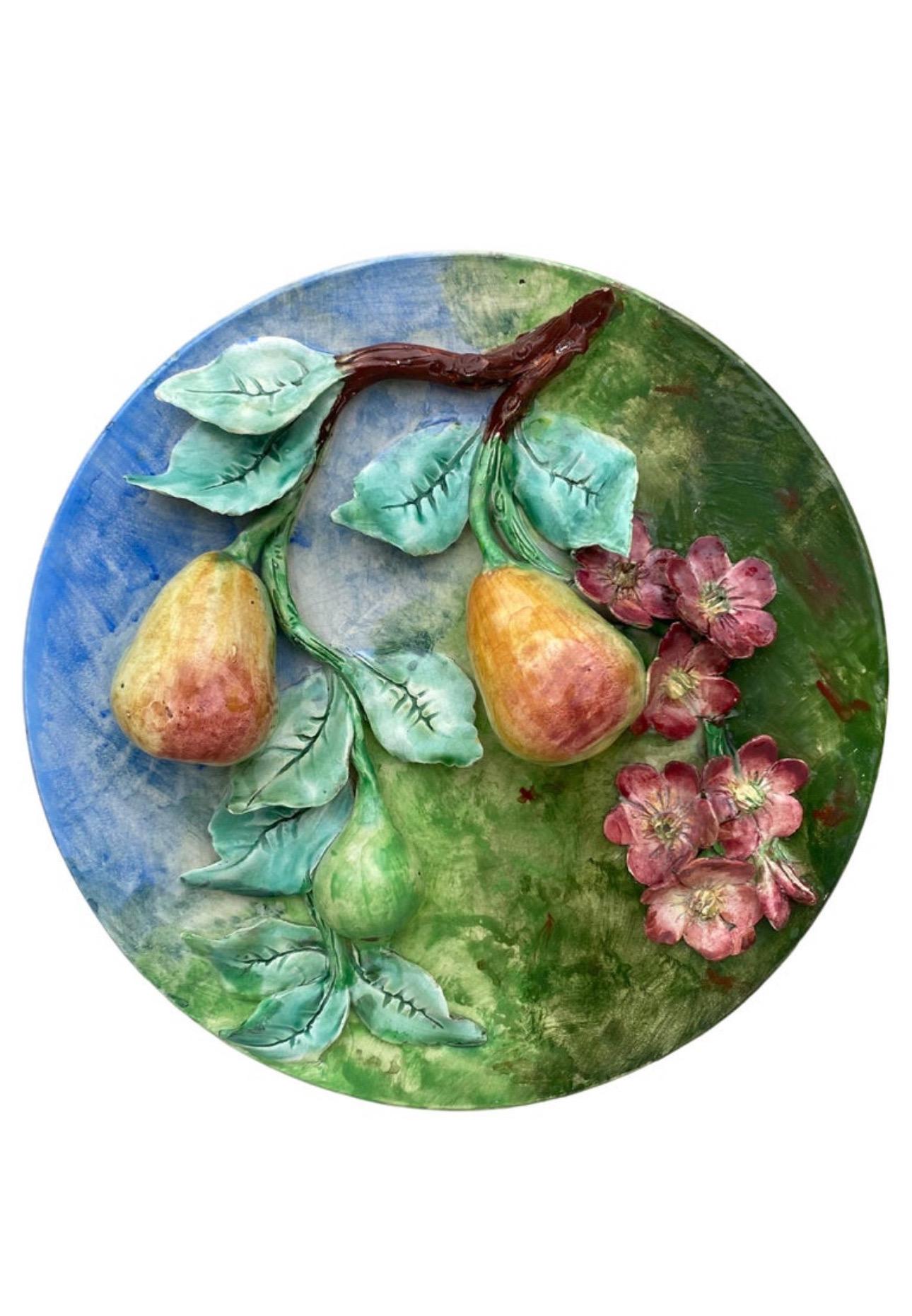 Majolica Pears Plate Keller & Guerin Saint Clement For Sale 4