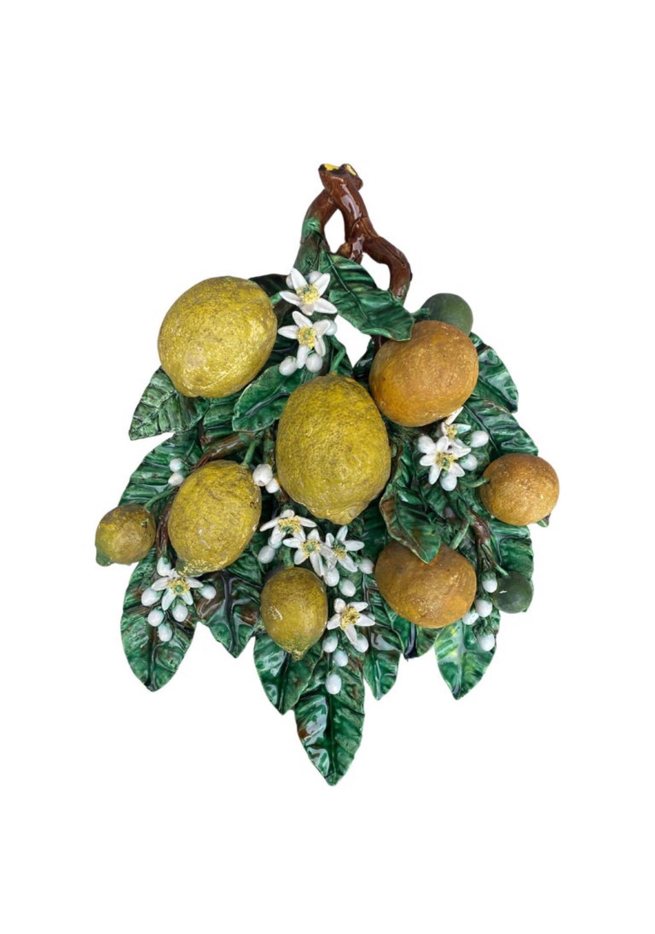 Mid-20th Century Majolica Oranges Plate Keller & Guerin Saint Clement For Sale
