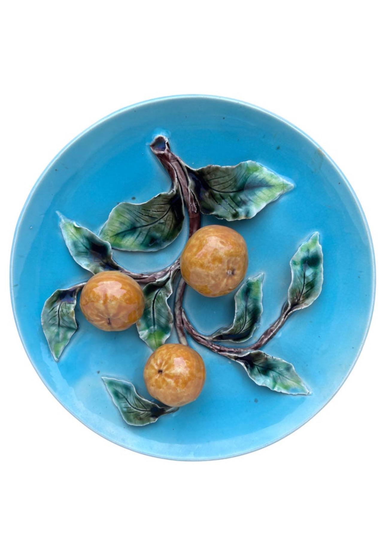 Majolica Oranges Plate Keller & Guerin Saint Clement In Good Condition For Sale In Austin, TX