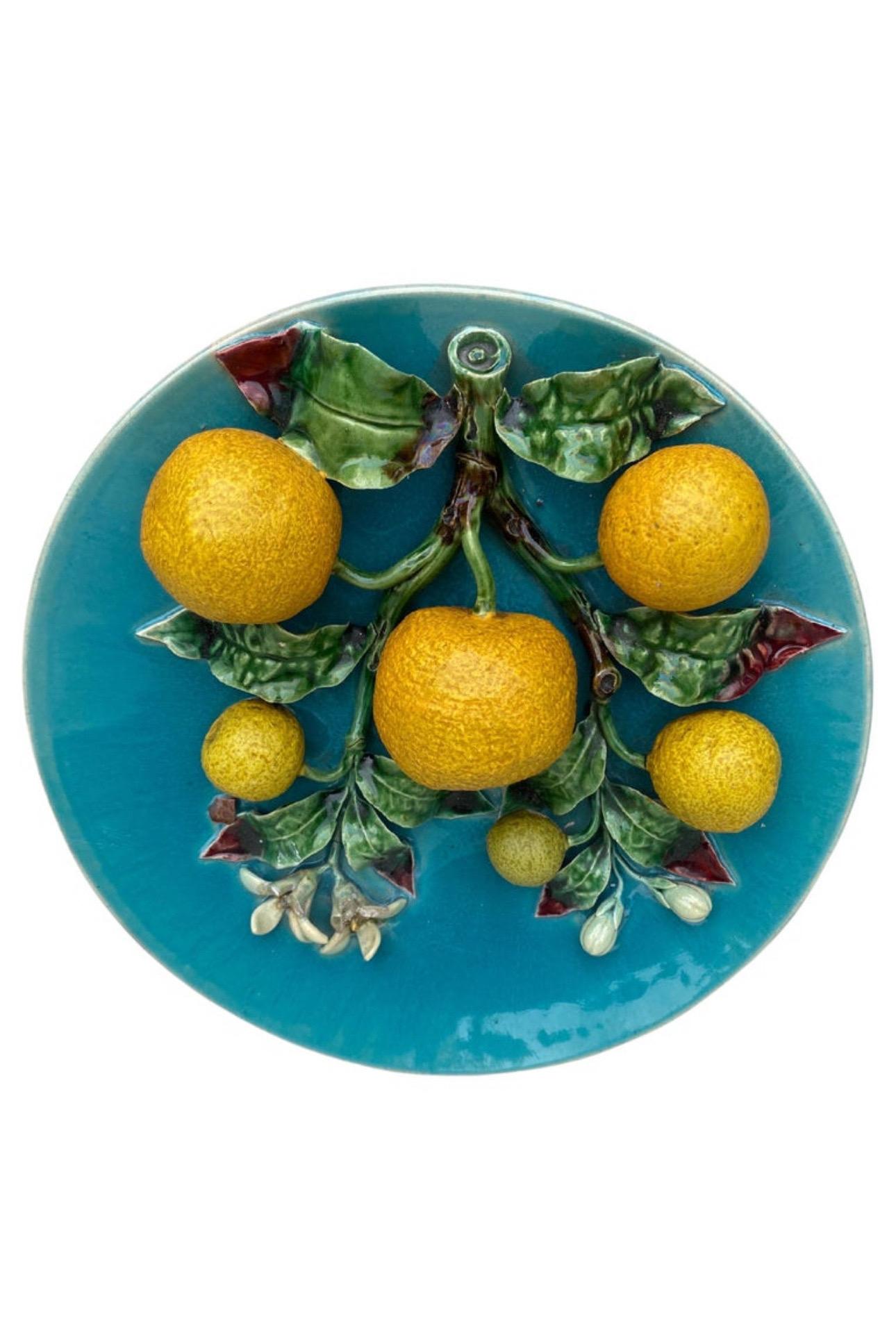 Majolica Oranges Plate Keller & Guerin Saint Clement For Sale 1