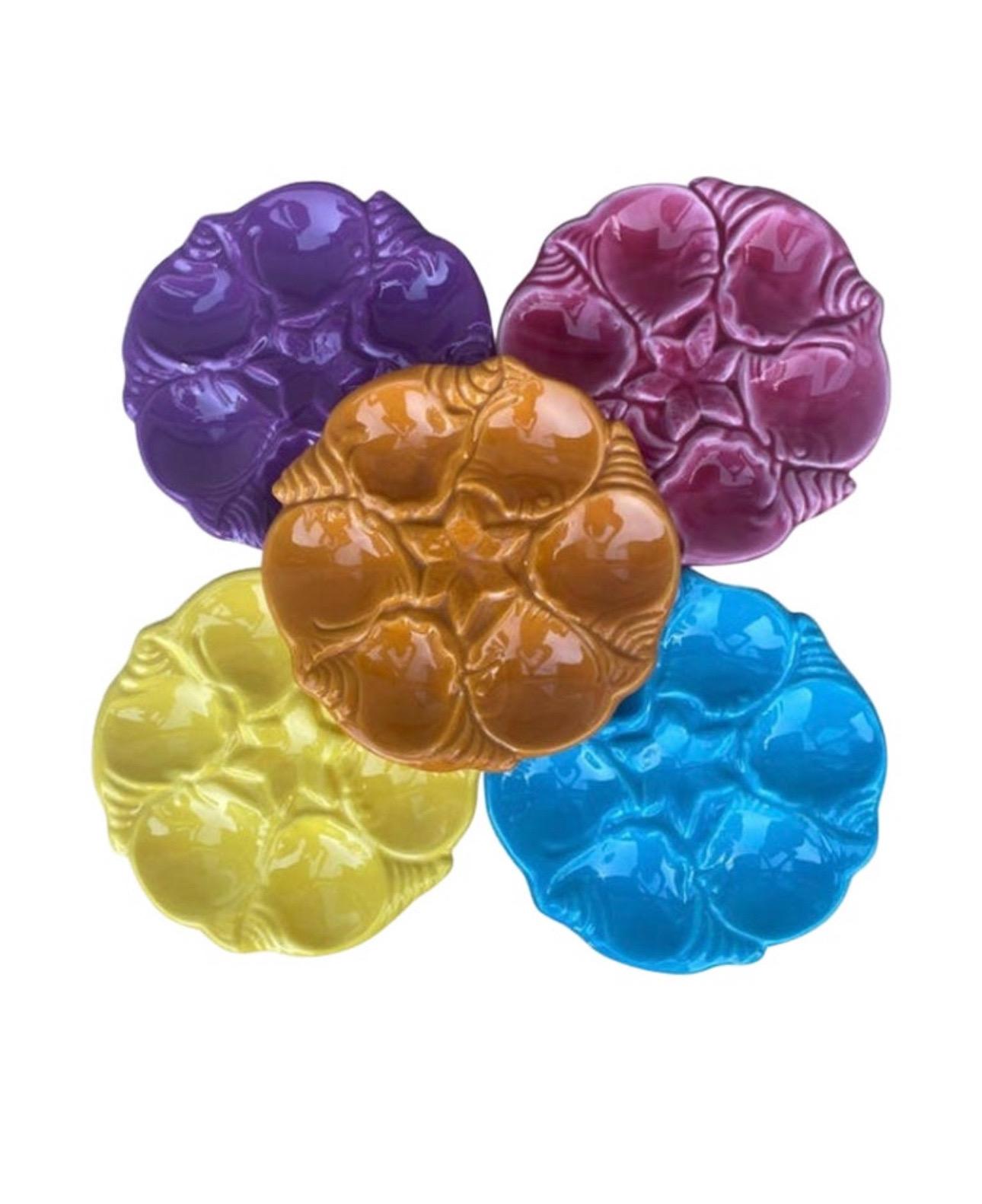 Ceramic Mid-Century Majolica Purple Oyster Plate Vallauris For Sale