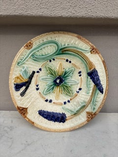 wasmuel majolica 19th Century Majolica Flowers and Butterfly Plate Wasmuel