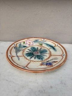 Majolica Flowers and Butterfly Plate Wasmuel, Circa 1890