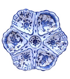 French Blue & White Faience Oyster Plate Moustiers Style, circa 1940