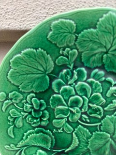 English Green Majolica Geranium Plate, circa 1880