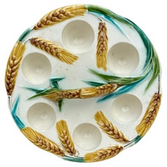 Antique Majolica Egg Handled Plate with Wheat, circa 1900