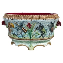 19th Century Majolica Insects Musicians Jardinière