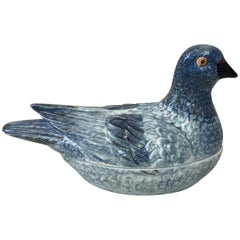 French Blue Majolica Pigeon Tureen, circa 1950