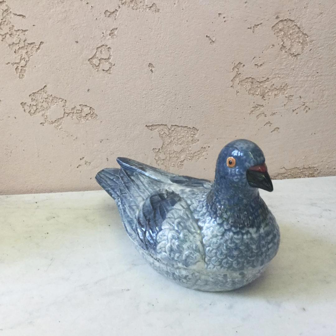 Very rare Majolica blue pigeon tureen, unsigned, circa 1950.