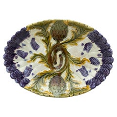 Assiette à asperges en majolique Orchies, vers 1880