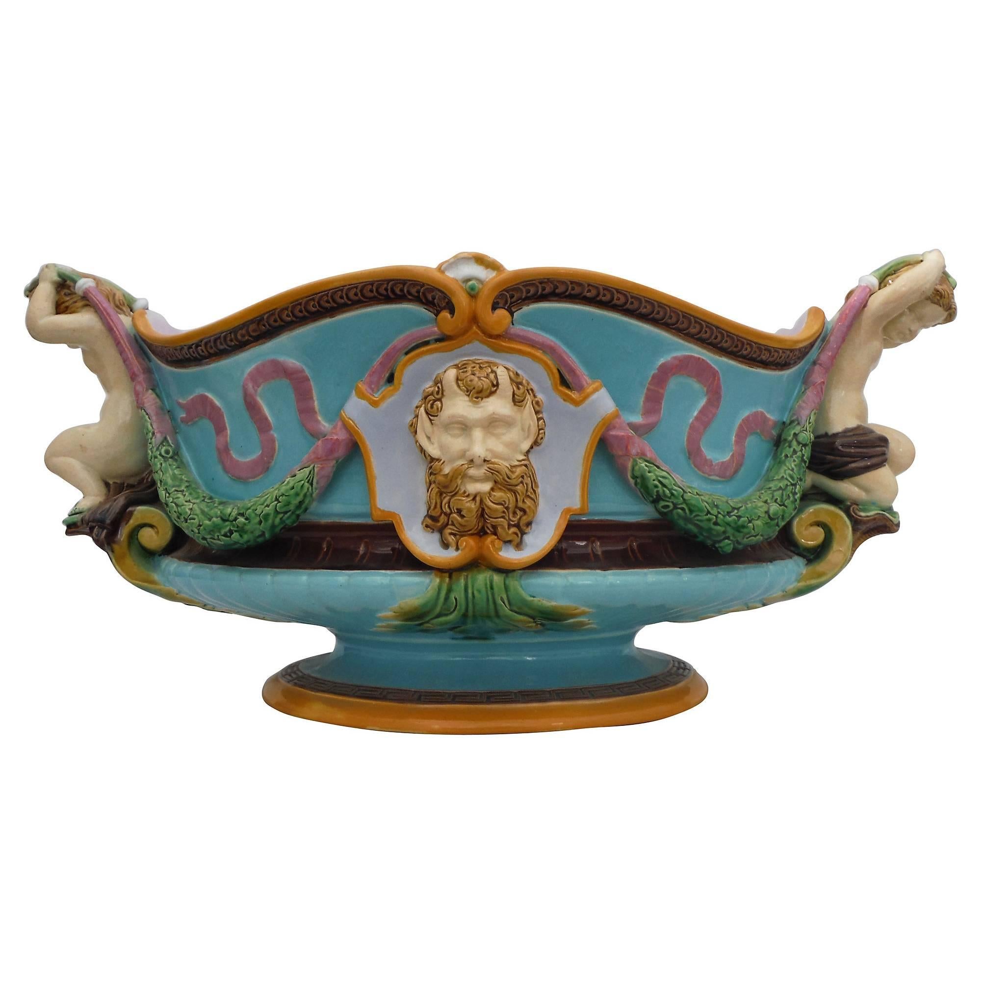 English Victorian Turquoise Majolica Jardiniere Renaissance Minton, circa 1876