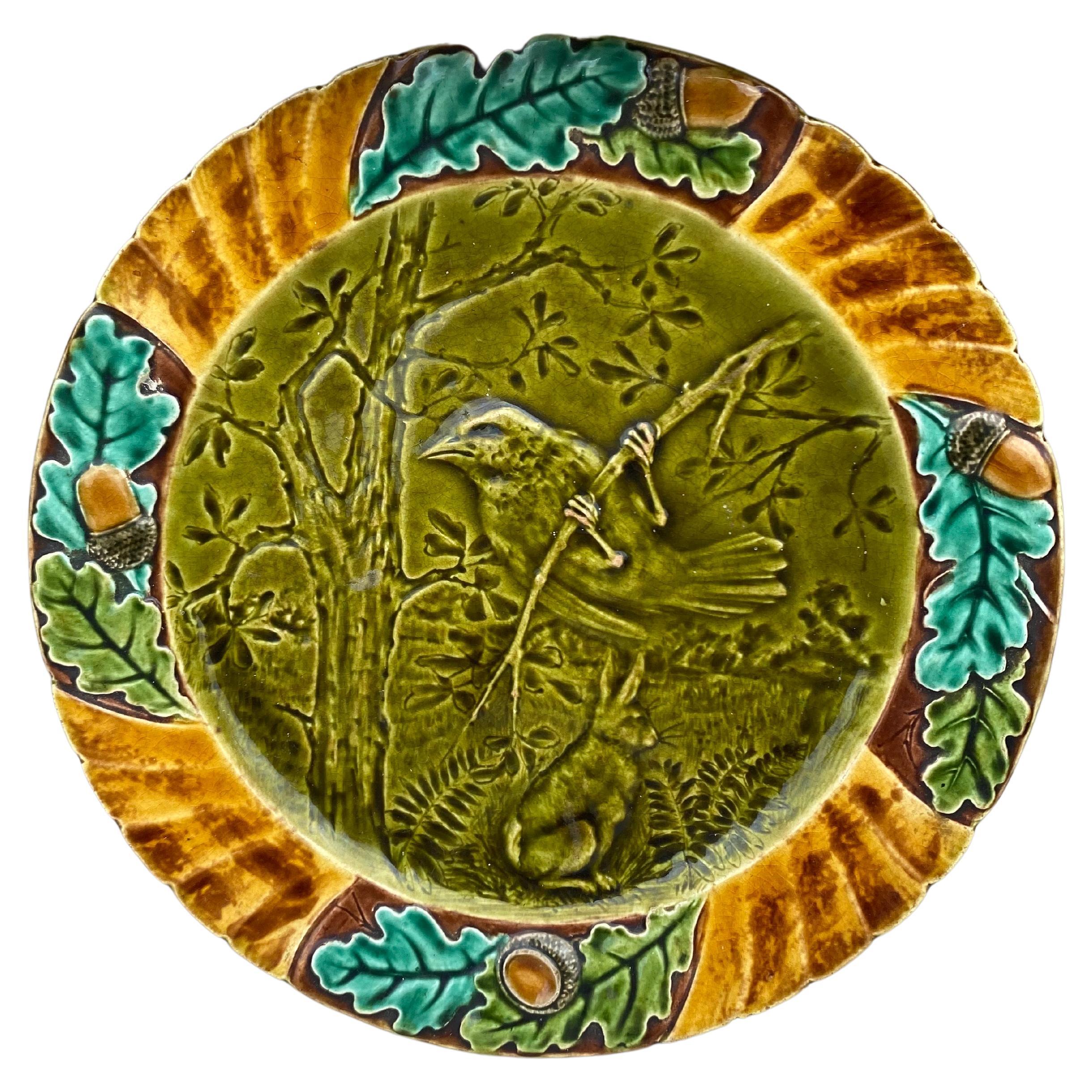 19th Century Majolica Bird Plate Sarreguemines