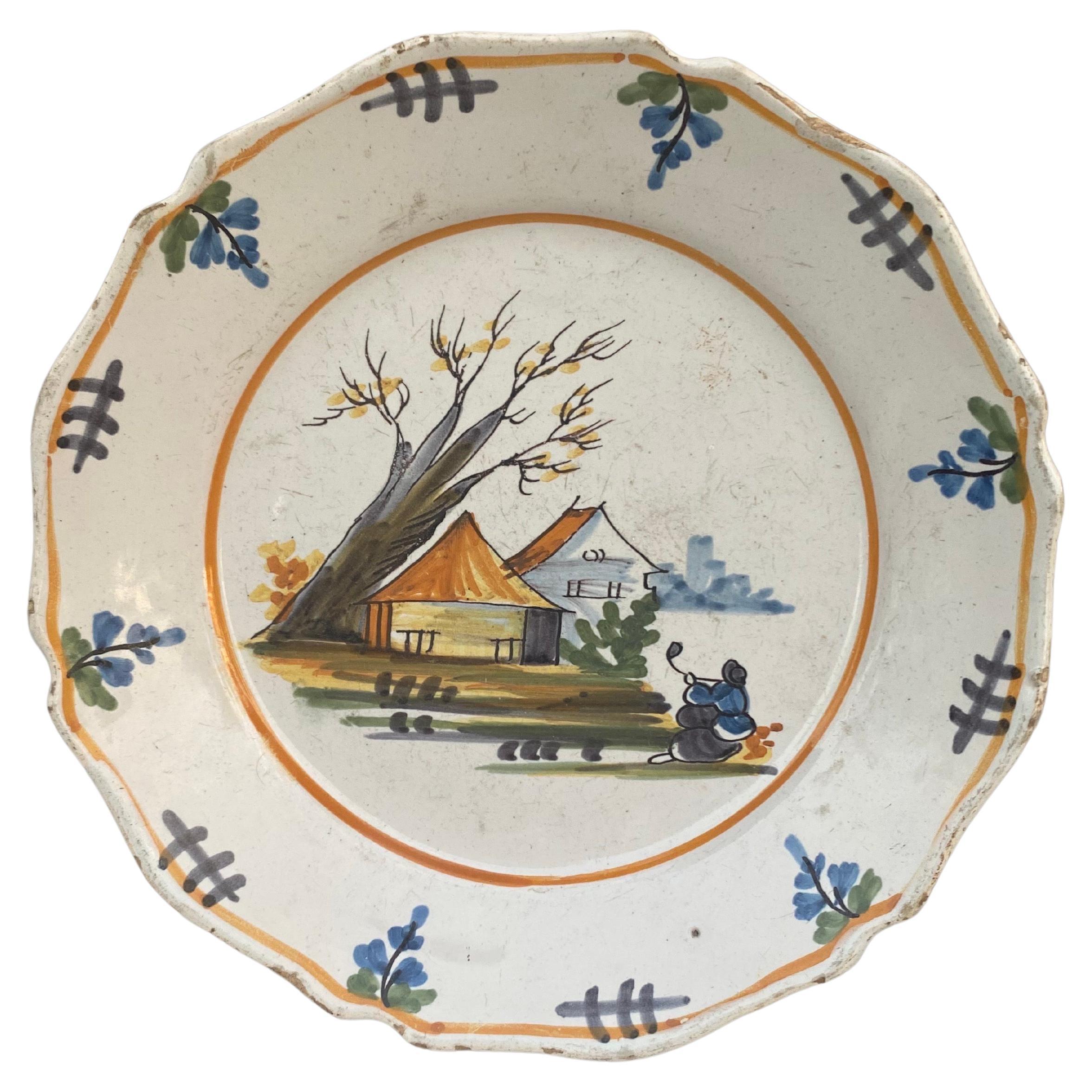 18th Century French Faience Houses Nevers Plate For Sale