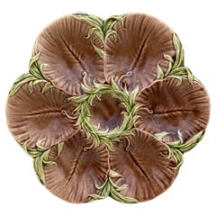 Antique 19th Century Majolica Chocolate Oyster Plate Luneville
