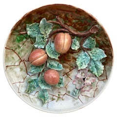 Antique Large 19th Century Majolica Apricots Wall Platter Fives Lille