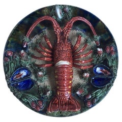 Vintage Majolica Palissy Portuguese Lobster Wall Platter, circa 1940