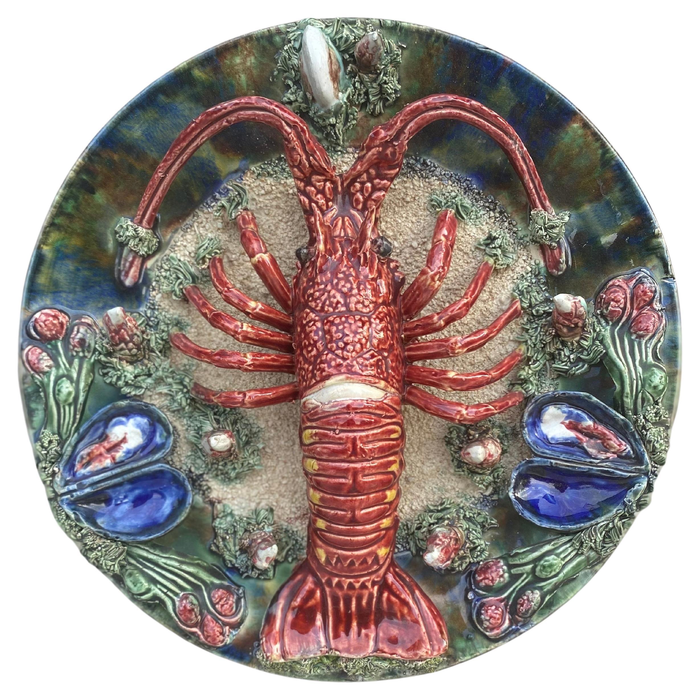 Majolica Palissy Portuguese Lobster Wall Platter, circa 1940 For Sale
