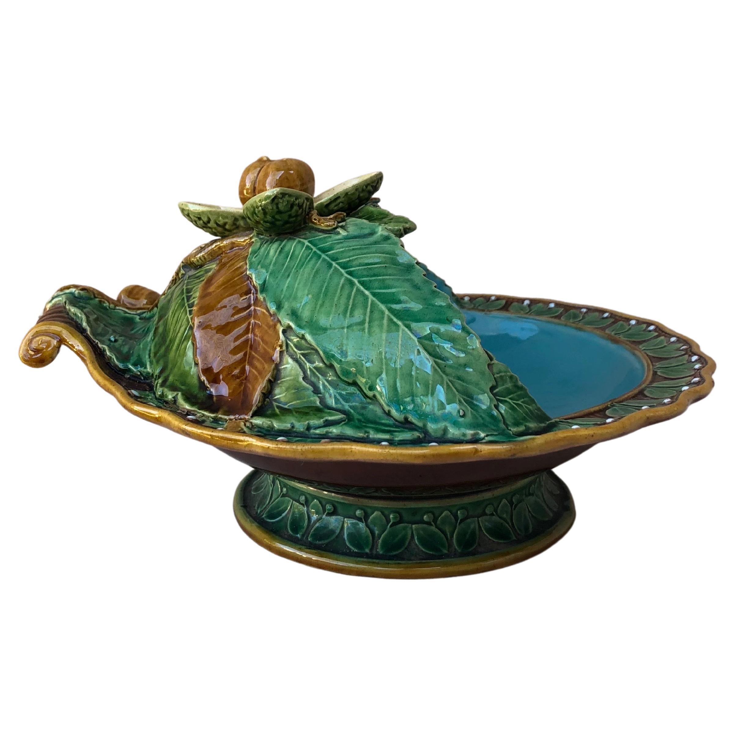 English Victorian Majolica Chestnut Server Minton