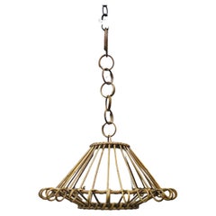 Large French Midcentury Rattan Chandelier Louis Sognot, circa 1950